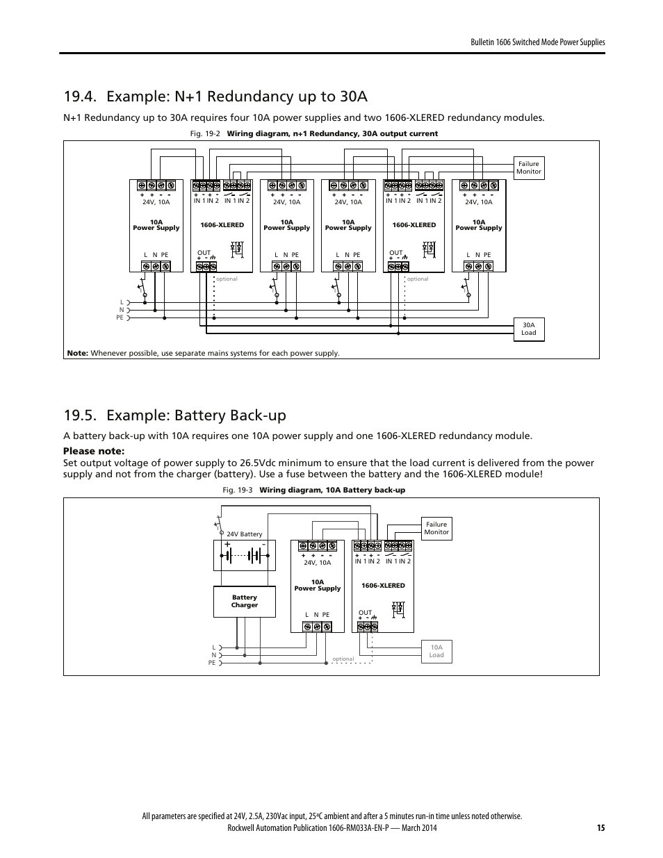 Example: n+1 redundancy up to 30a, Example: battery back-up | Rockwell Automation 1606-XLERED Power Supply Reference Manual User Manual | Page 15 / 20