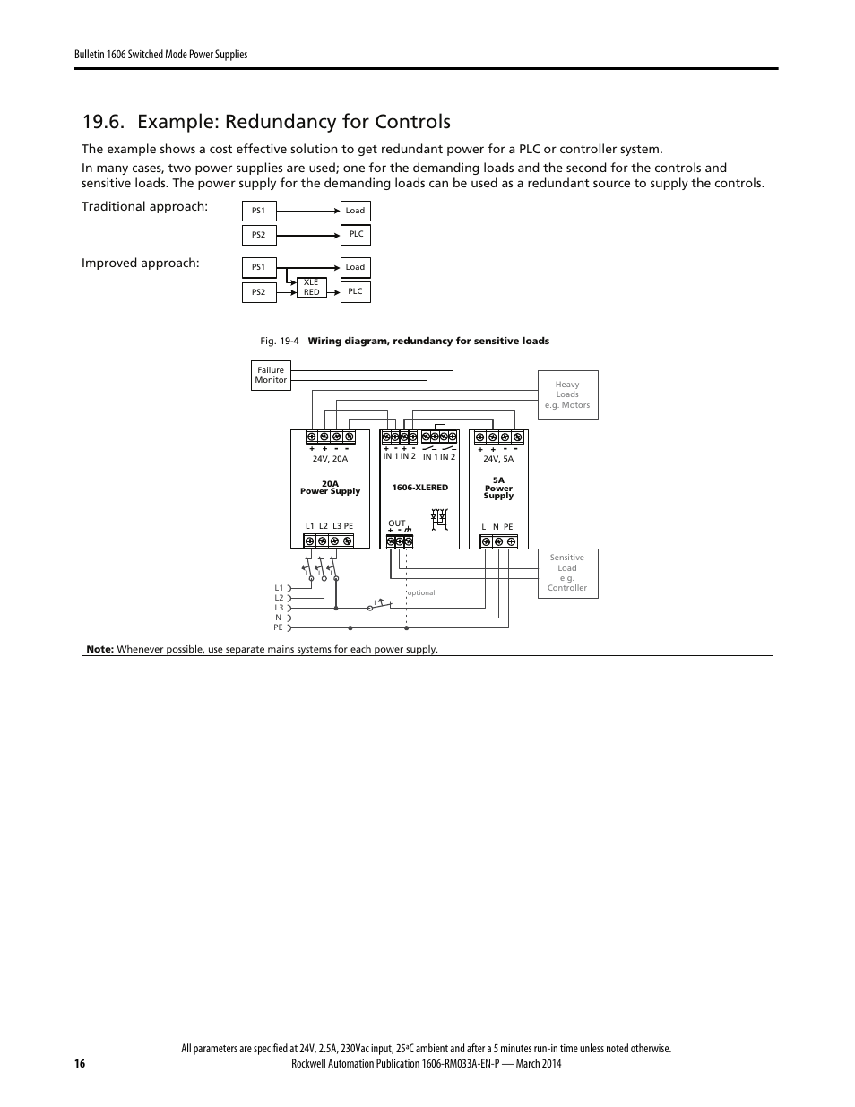 Example: redundancy for controls, Improved approach | Rockwell Automation 1606-XLERED Power Supply Reference Manual User Manual | Page 16 / 20