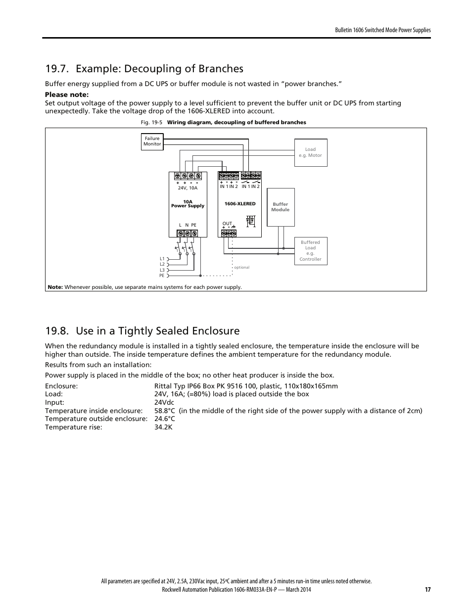 Example: decoupling of branches, Use in a tightly sealed enclosure | Rockwell Automation 1606-XLERED Power Supply Reference Manual User Manual | Page 17 / 20