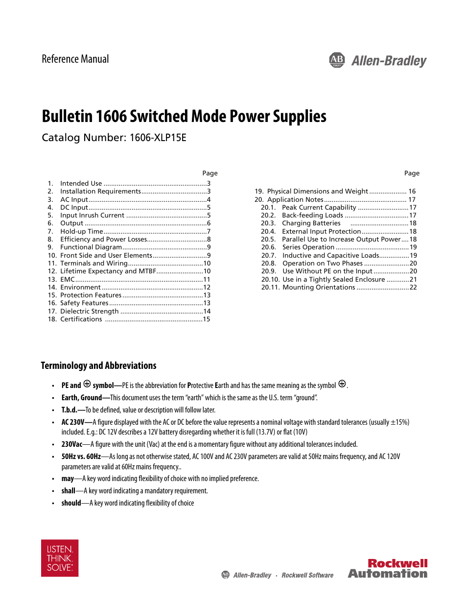 Rockwell Automation 1606-XLP15E Power Supply Reference Manual User Manual | 24 pages