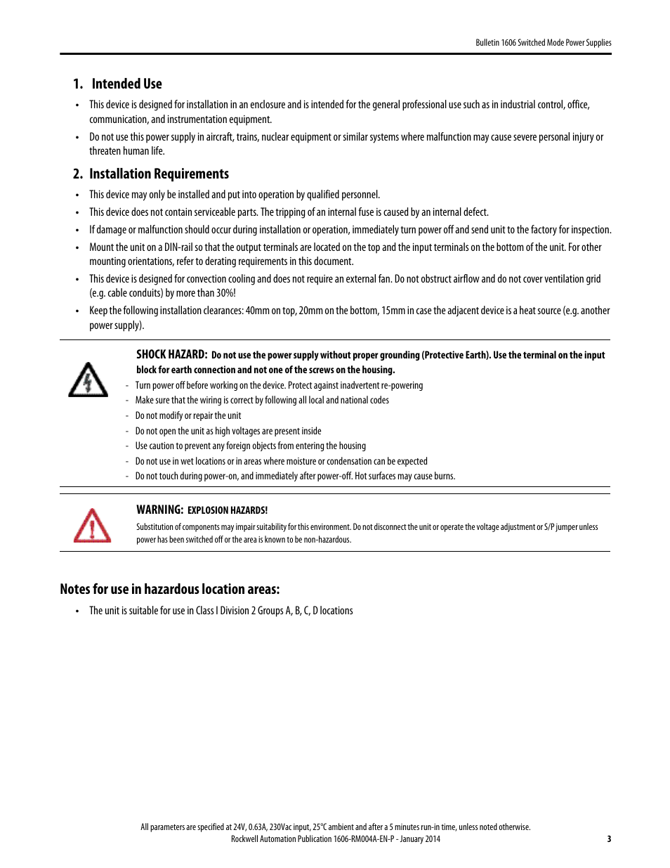 1606-rm004a-en-p, Intended use, Installation requirements | Rockwell Automation 1606-XLP15E Power Supply Reference Manual User Manual | Page 3 / 24