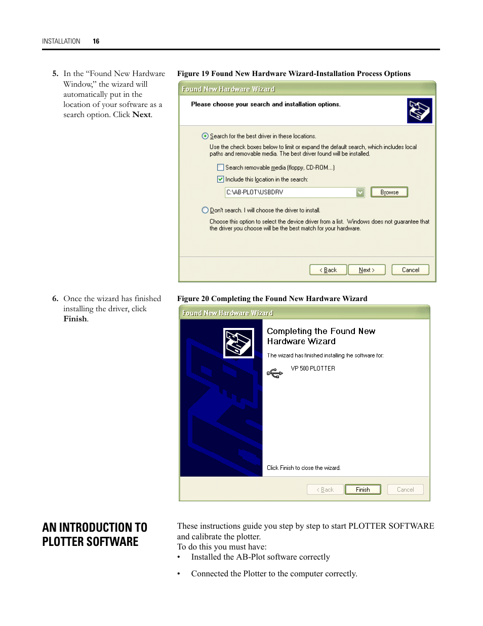 Figure 20 completing the found new hardware wizard, An introduction to plotter software | Rockwell Automation Allen-Bradley Plot Software User Manual User Manual | Page 16 / 46