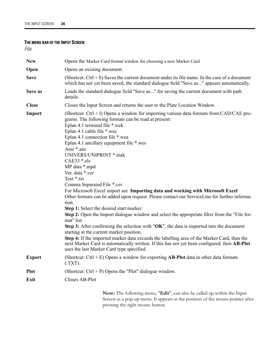 The menu bar of the input screen, File | Rockwell Automation Allen-Bradley Plot Software User Manual User Manual | Page 24 / 46