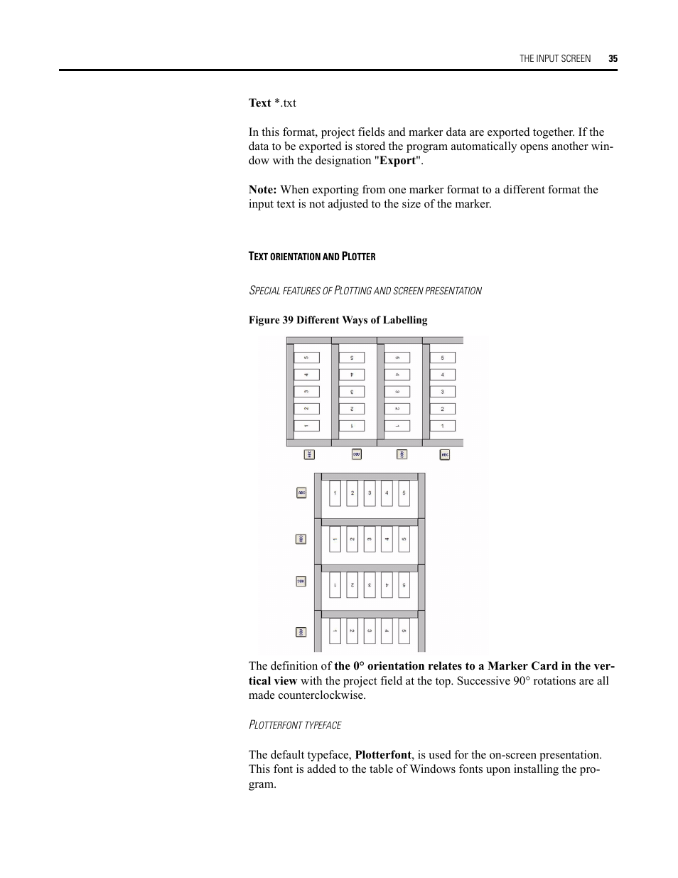 Text orientation and plotter, Figure 39 different ways of labelling, Plotterfont typeface | Different ways of labelling | Rockwell Automation Allen-Bradley Plot Software User Manual User Manual | Page 35 / 46