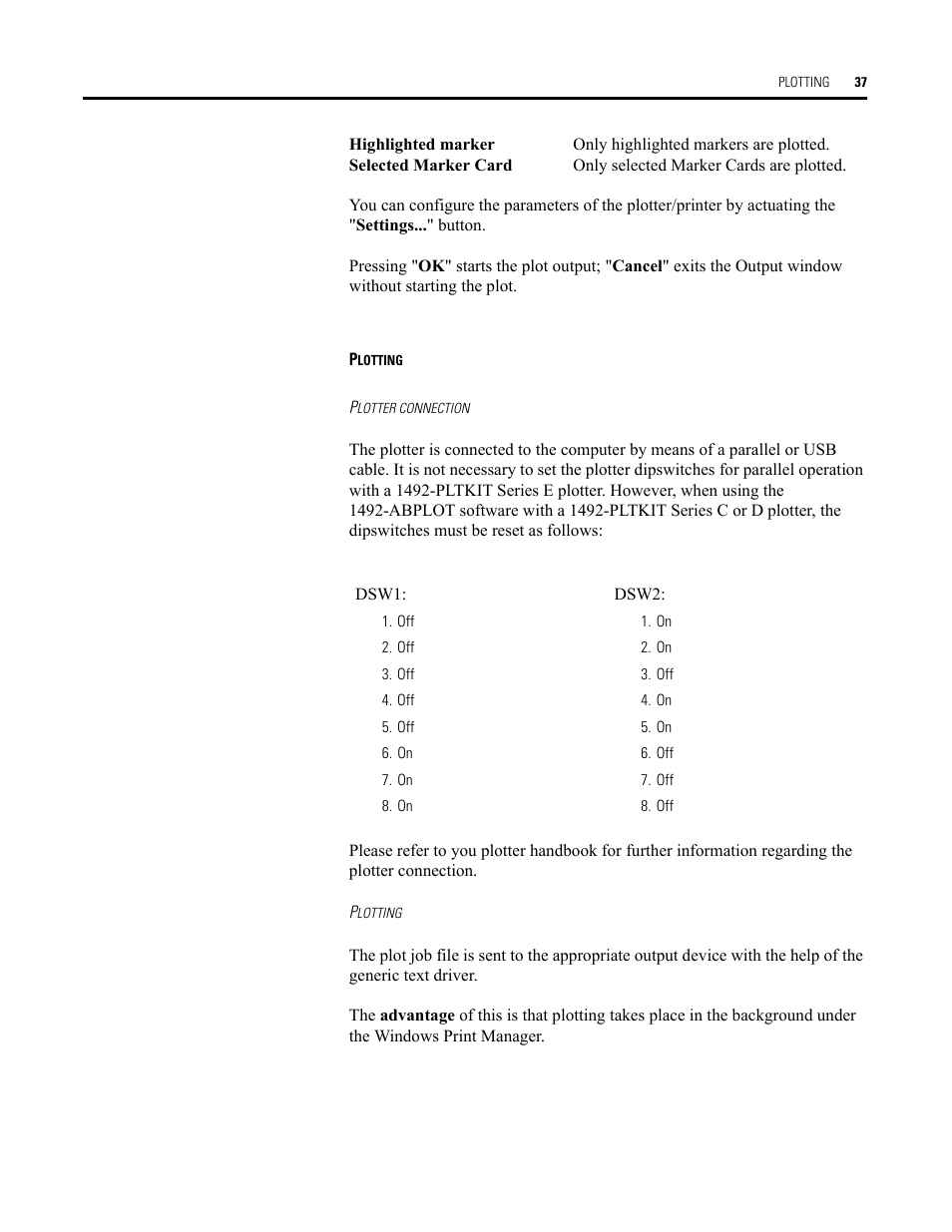 Plotting, Plotter connection | Rockwell Automation Allen-Bradley Plot Software User Manual User Manual | Page 37 / 46