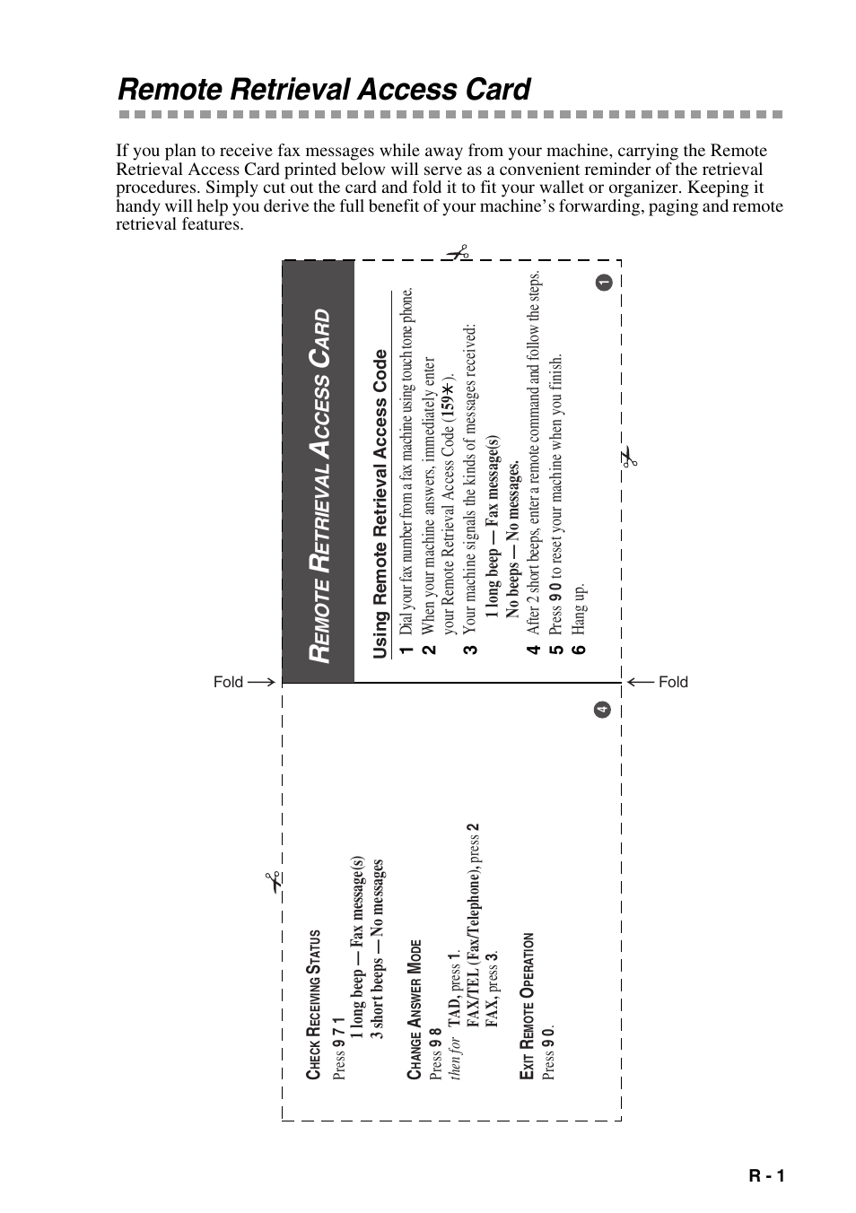Remote retrieval access card | Brother IntelliFAX 1270e User Manual | Page 105 / 108