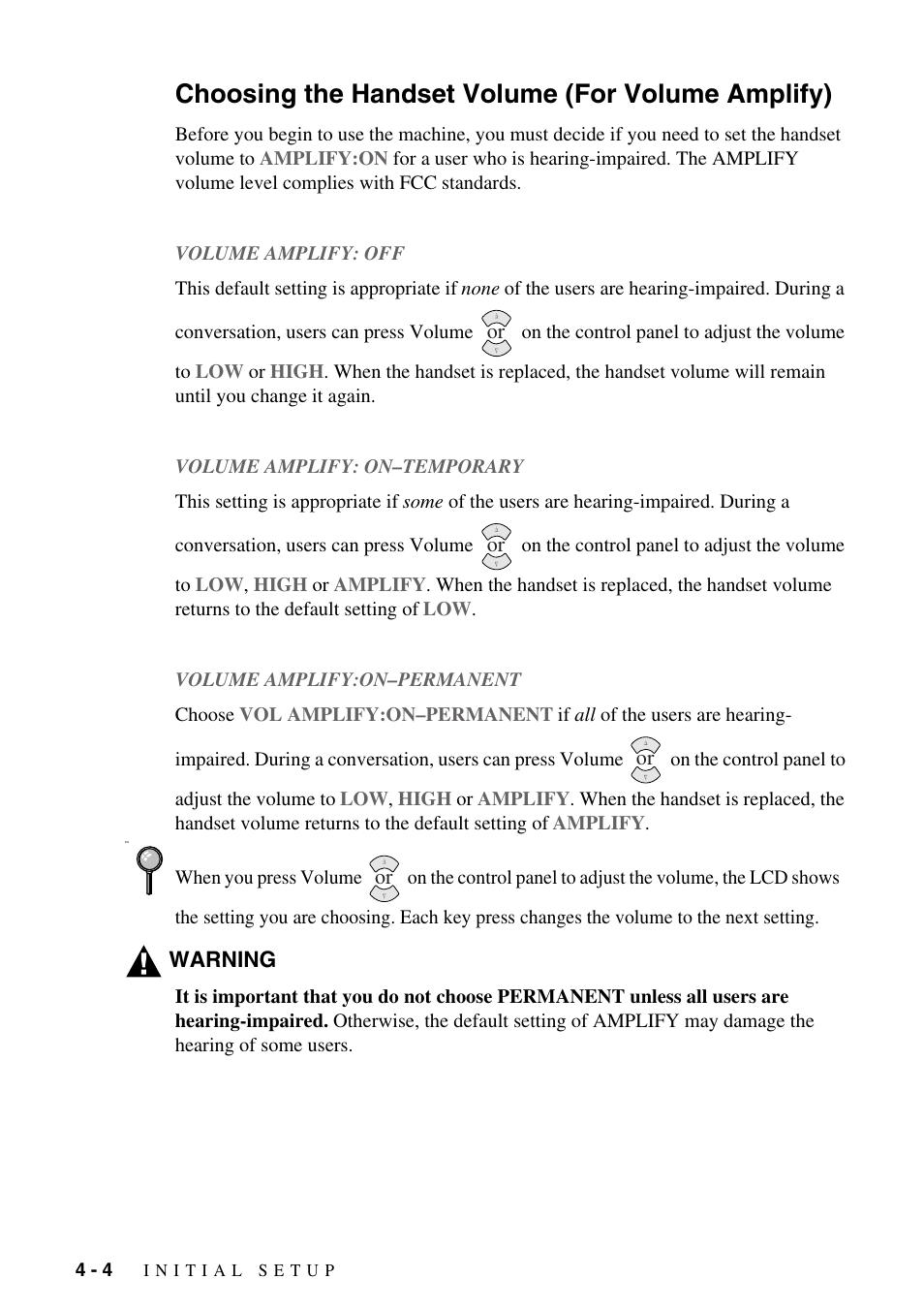 Choosing the handset volume (for volume amplify) | Brother IntelliFAX 1270e User Manual | Page 40 / 108