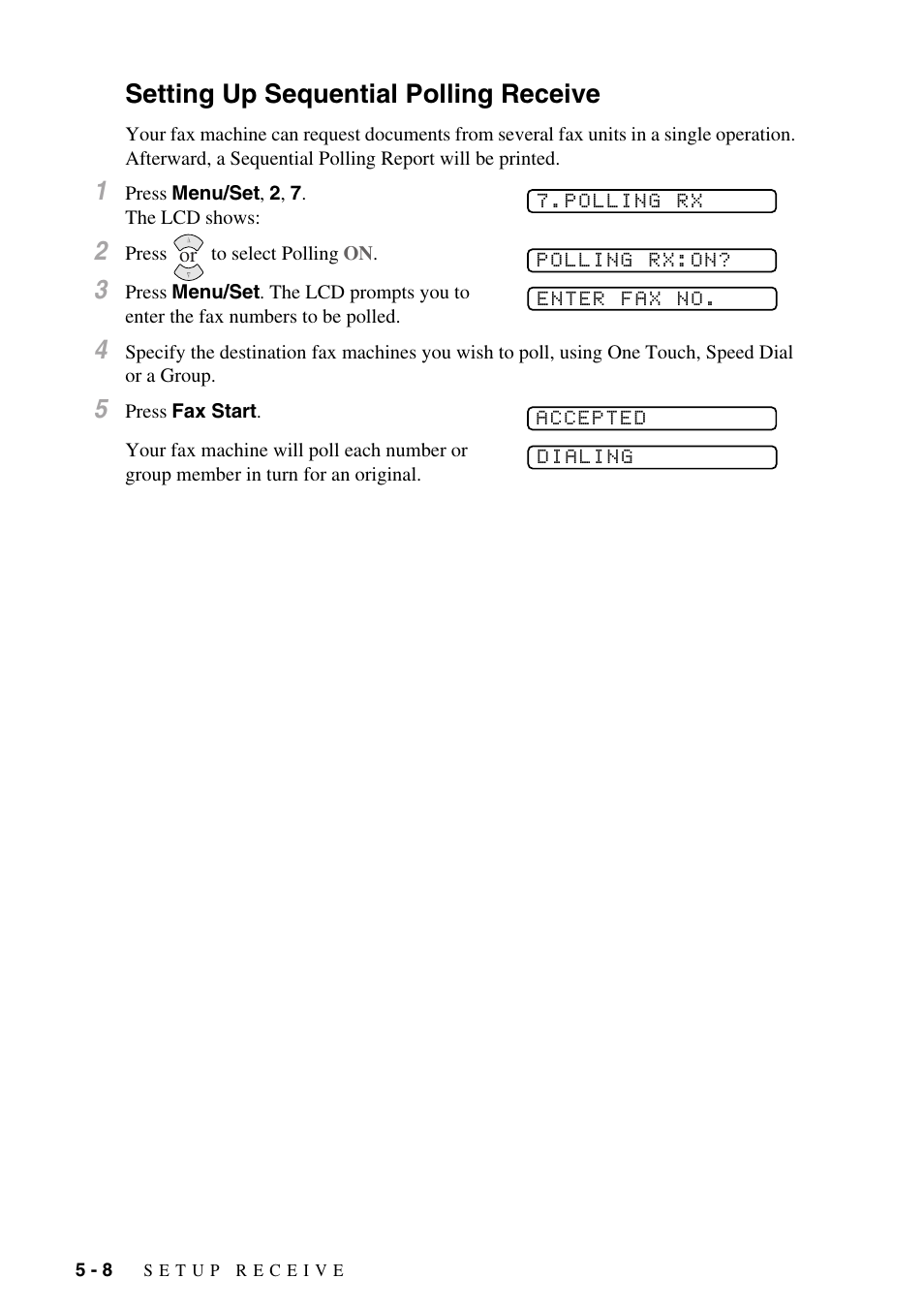 Setting up sequential polling receive, Setting up sequential polling receive -8 | Brother IntelliFAX 1270e User Manual | Page 50 / 108