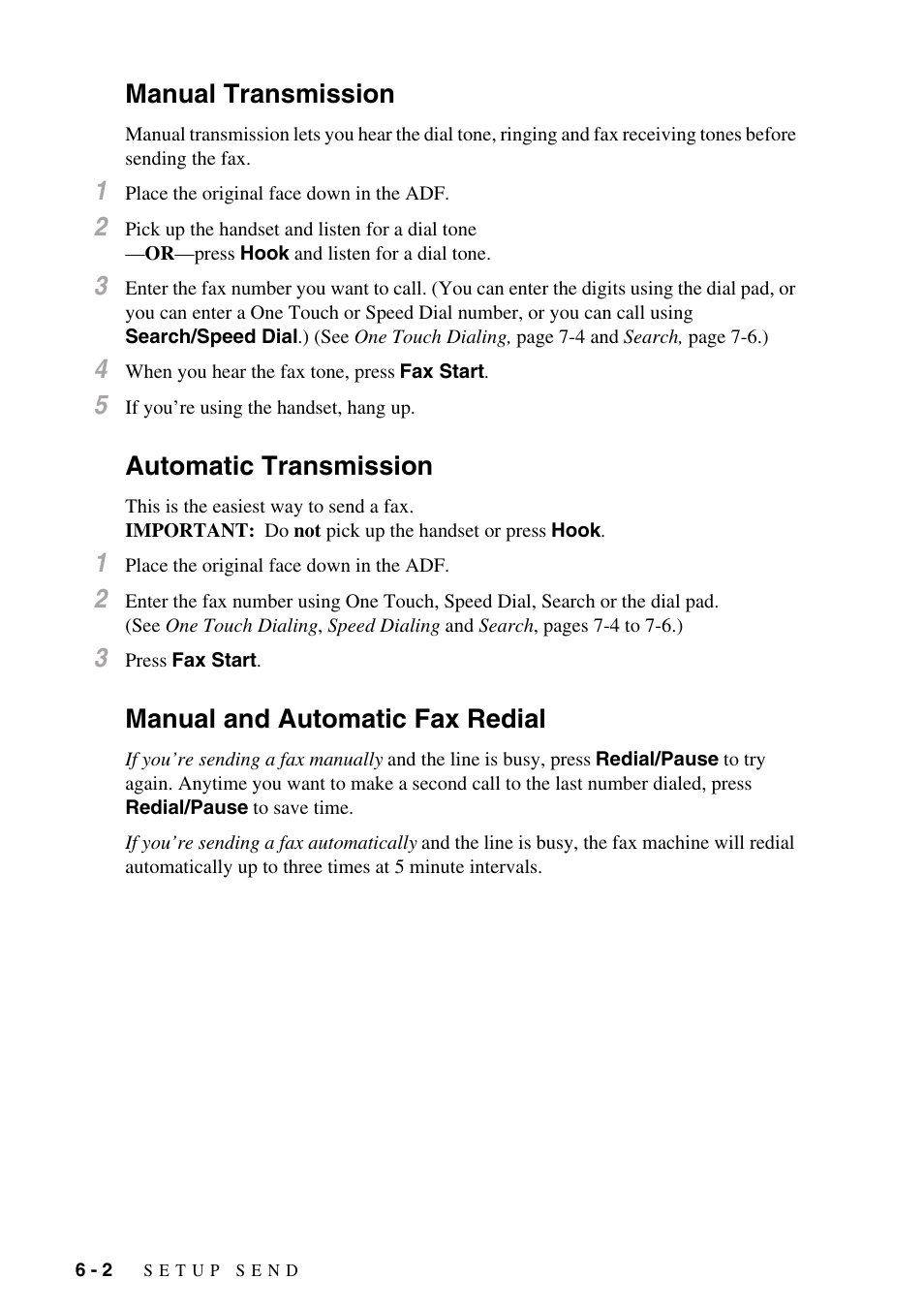 Manual transmission, Automatic transmission, Manual and automatic fax redial | Brother IntelliFAX 1270e User Manual | Page 52 / 108