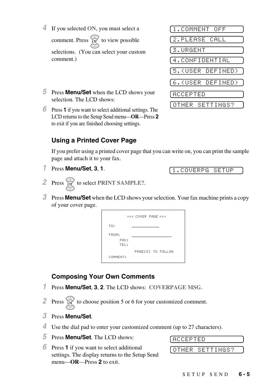 Composing your own comments | Brother IntelliFAX 1270e User Manual | Page 55 / 108