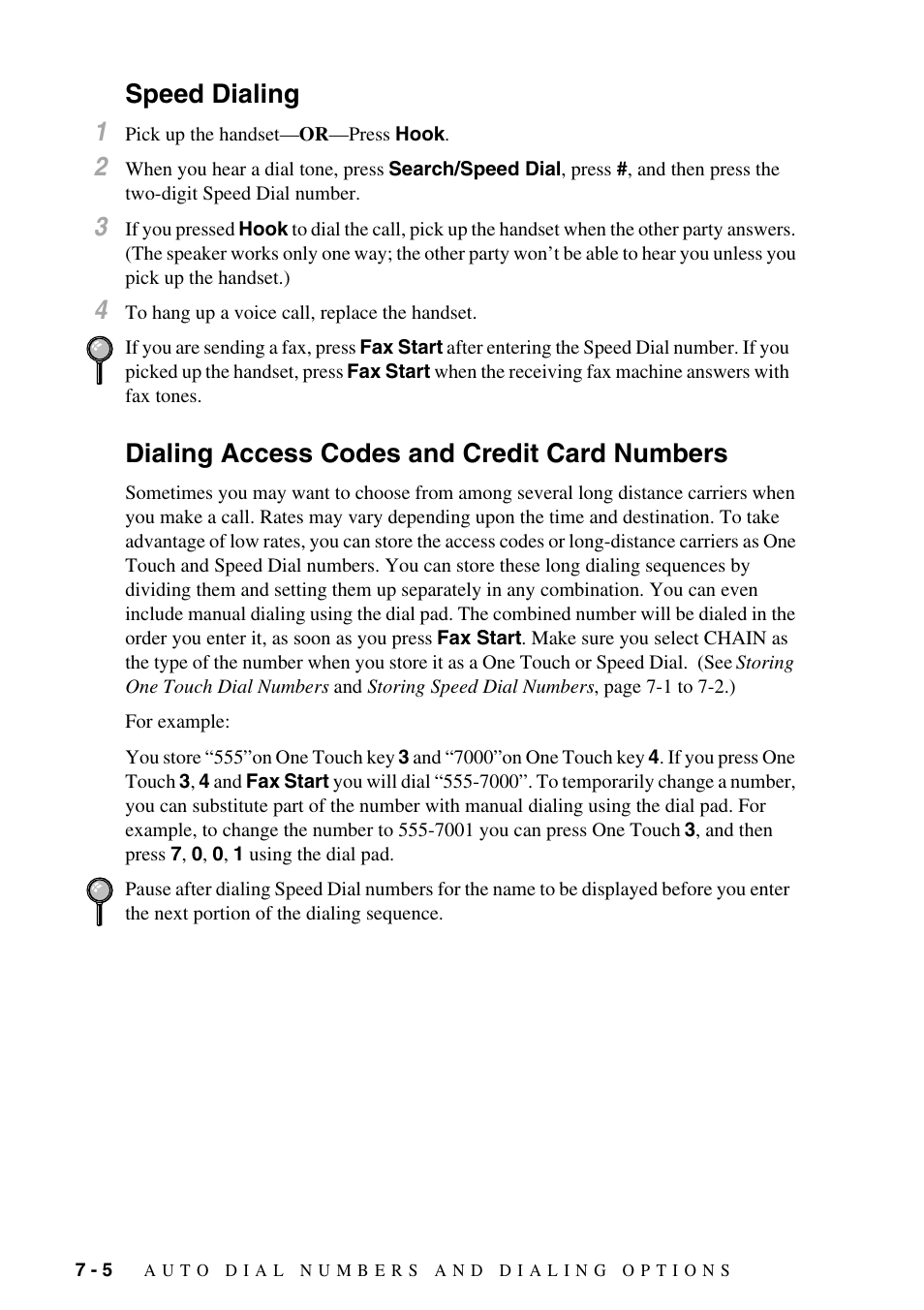 Speed dialing, Dialing access codes and credit card numbers, Speed dialing 1 | Brother IntelliFAX 1270e User Manual | Page 64 / 108