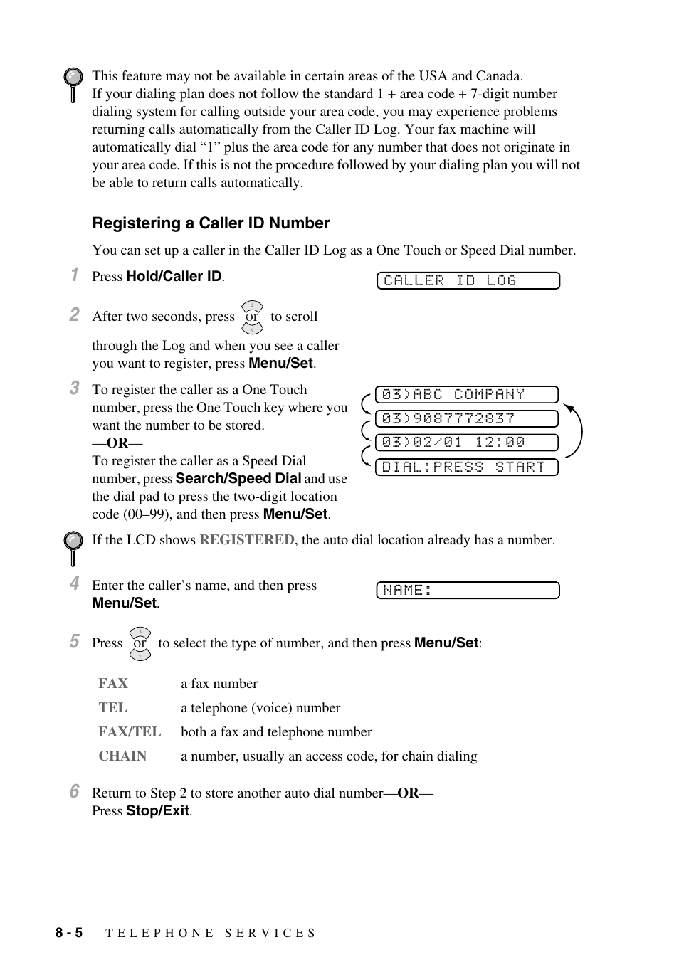 Registering a caller id number, Registering a caller id number -5 | Brother IntelliFAX 1270e User Manual | Page 72 / 108