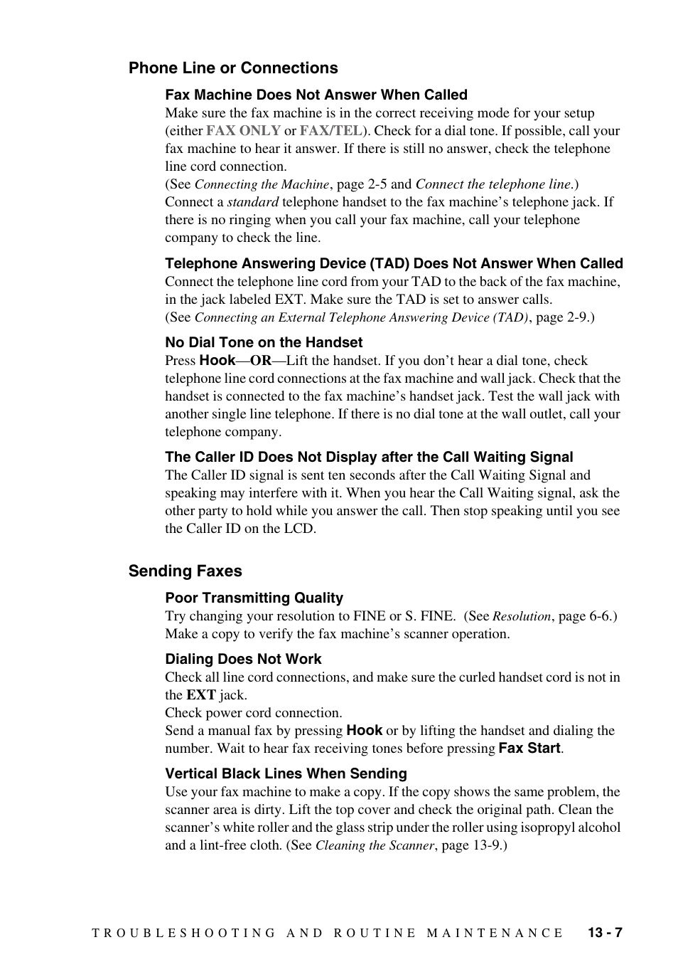 Phone line or connections, Sending faxes, Phone line or connections -7 sending faxes -7 | Brother IntelliFAX 1270e User Manual | Page 93 / 108