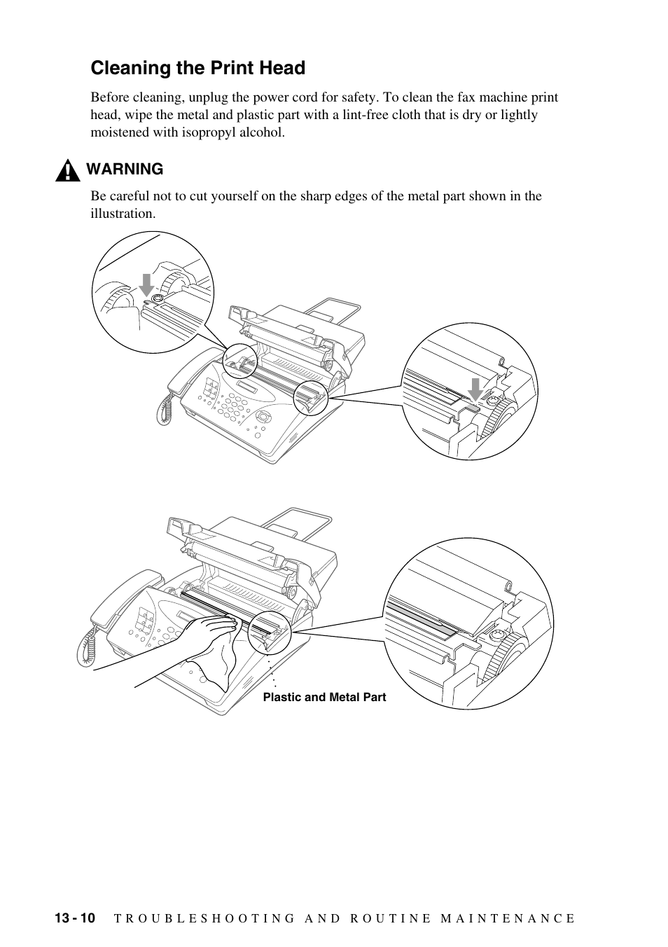 Cleaning the print head, Cleaning the print head -10 | Brother IntelliFAX 1270e User Manual | Page 96 / 108