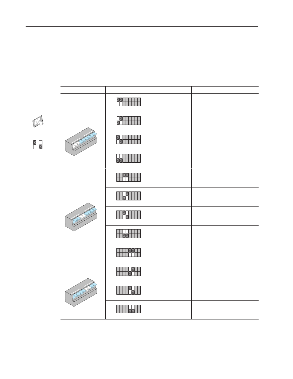 Installing the slc to scanport module, Sw1 sw2 closed open (on) (off) zero data, Sw1 sw2 open closed (off) (on) hold last state | Sw3 sw4 closed open (on) (off) zero data, Sw3 sw4 open closed (off) (on) hold last state, Sw5 sw6 closed open (on) (off) zero data, Sw5 sw6 open closed (off) (on) hold last state | Rockwell Automation 1203-SM1 SLC to SCANport Communication Module User Manual | Page 16 / 101