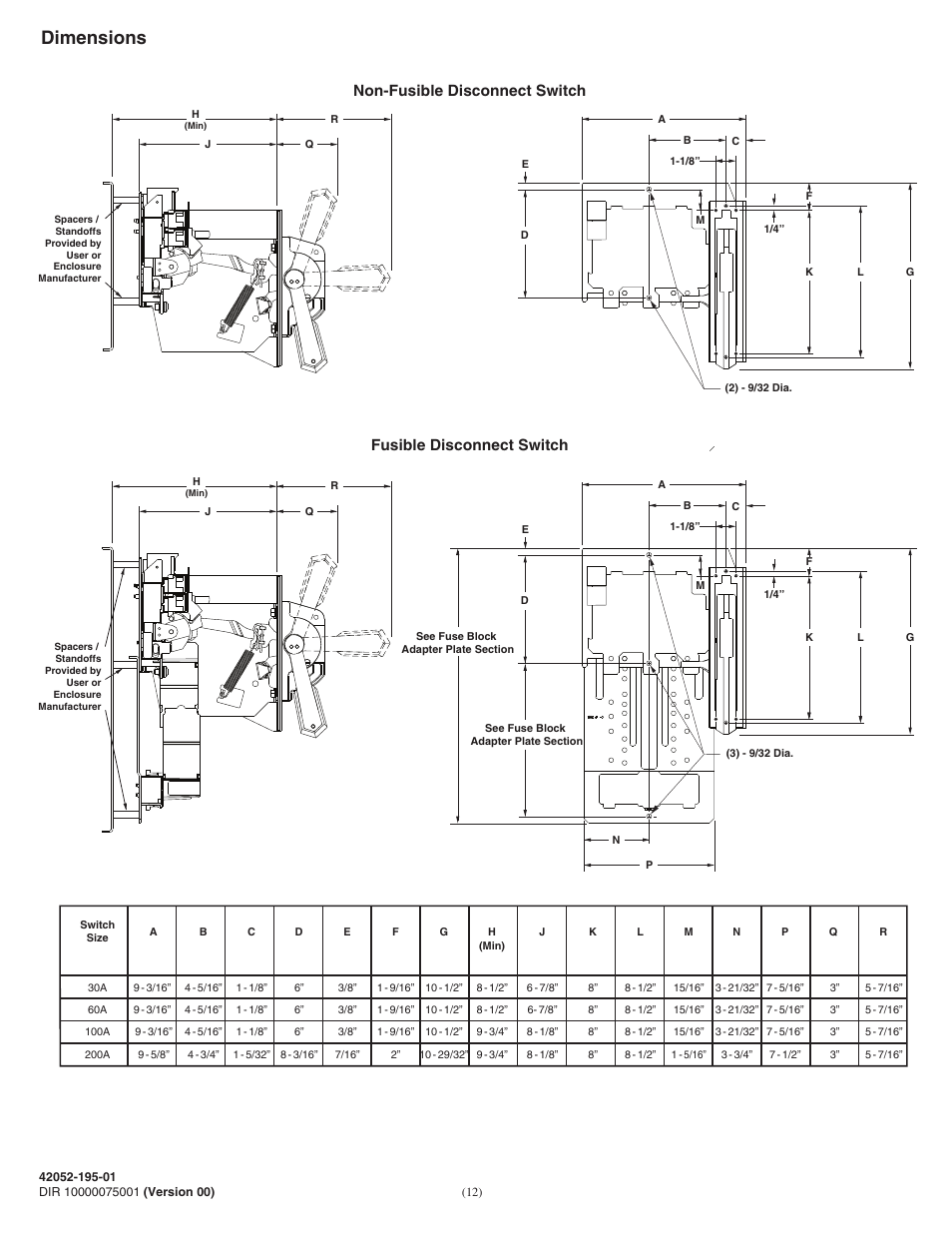 Dimensions | Rockwell Automation 1494F-N30_N60_N100_N200 (Series B) Fixed Depth Disconnect Switch (30A / 60A / 100A / 200A) User Manual | Page 12 / 20