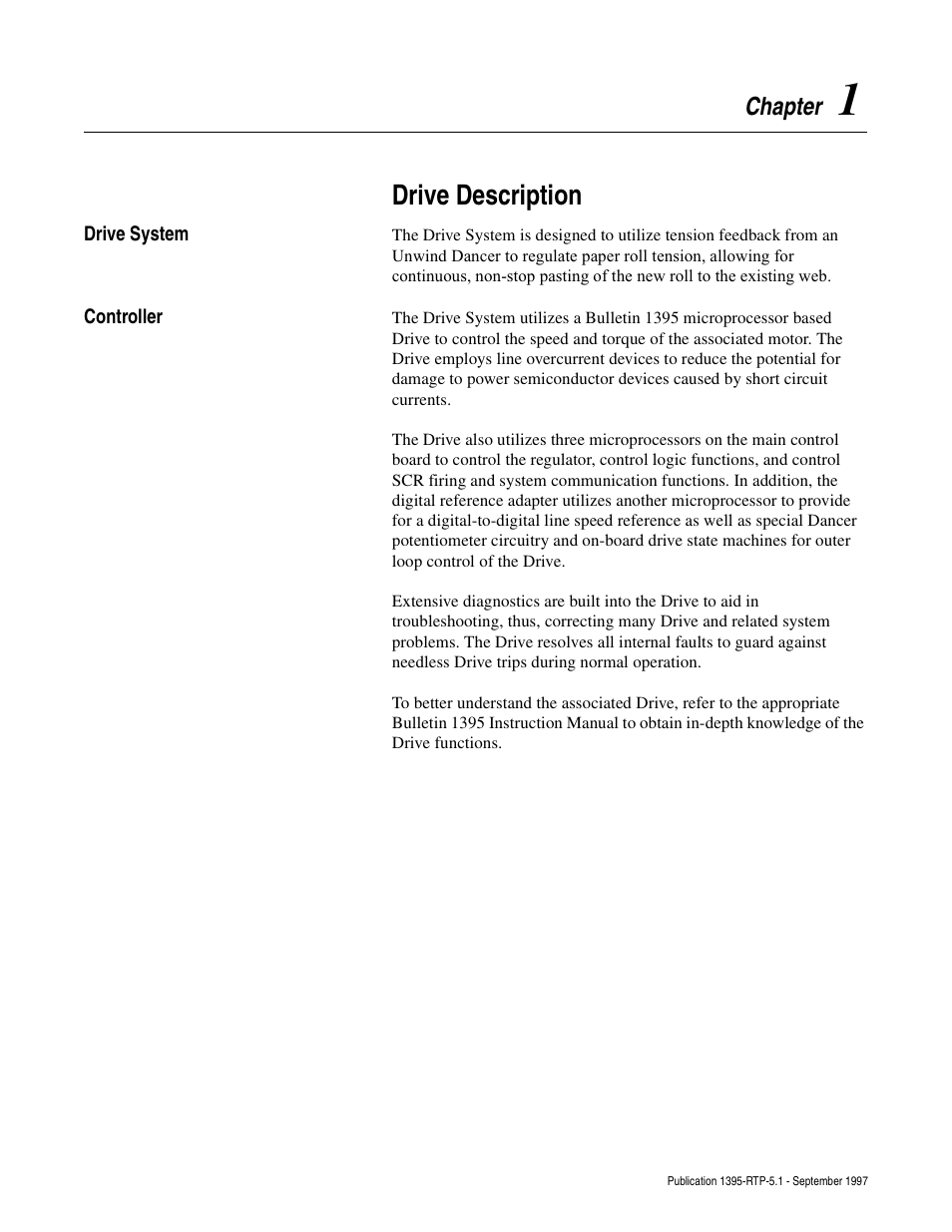 Chapter 1, Drive system, Controller | Drive description, Chapter | Rockwell Automation 1395 Reel Tension Paster Adapter User Manual | Page 11 / 49