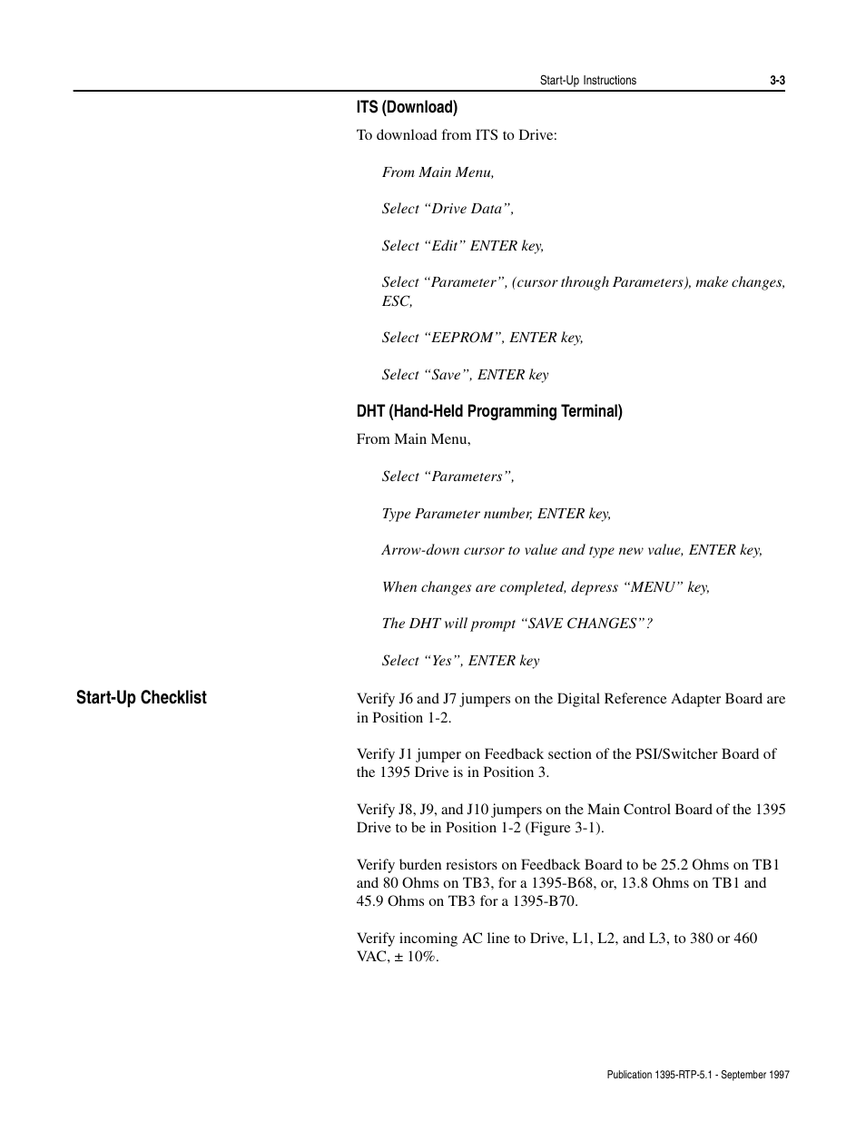 Its (download), Dht (handheld programming terminal), Startup checklist | Rockwell Automation 1395 Reel Tension Paster Adapter User Manual | Page 23 / 49