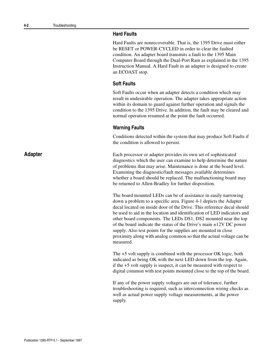 Hard faults, Soft faults, Warning faults | Adapter | Rockwell Automation 1395 Reel Tension Paster Adapter User Manual | Page 42 / 49