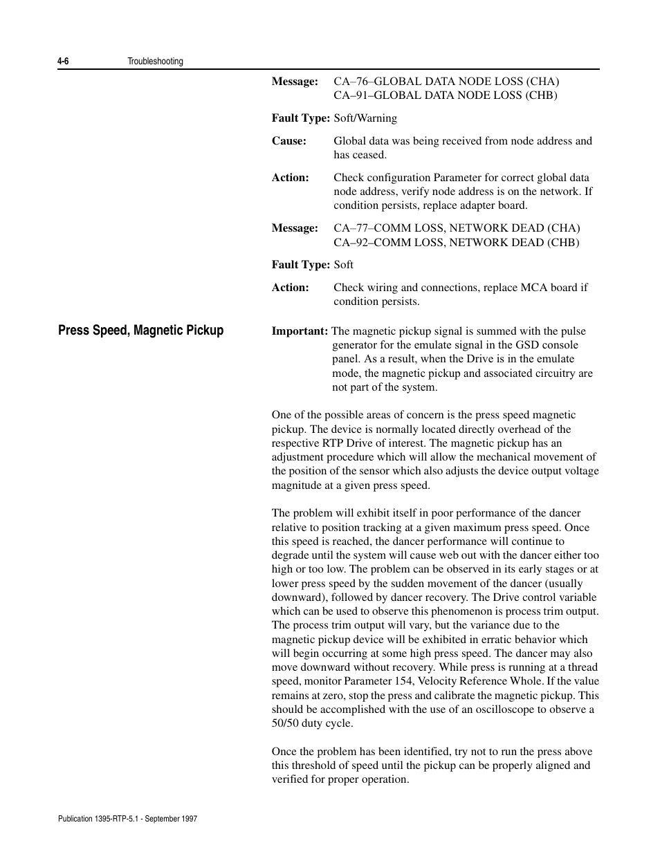 Press speed, magnetic pickup | Rockwell Automation 1395 Reel Tension Paster Adapter User Manual | Page 46 / 49