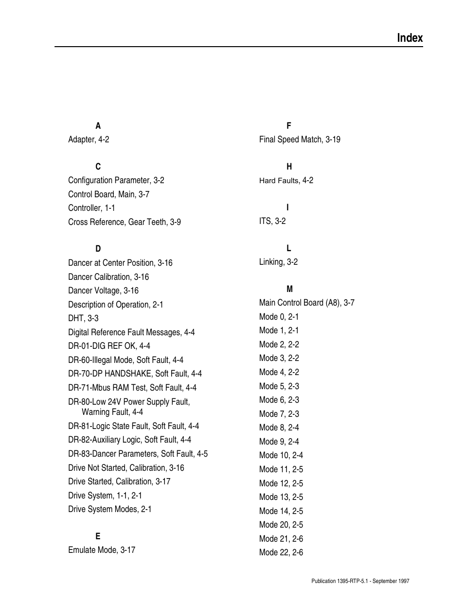 Index | Rockwell Automation 1395 Reel Tension Paster Adapter User Manual | Page 47 / 49