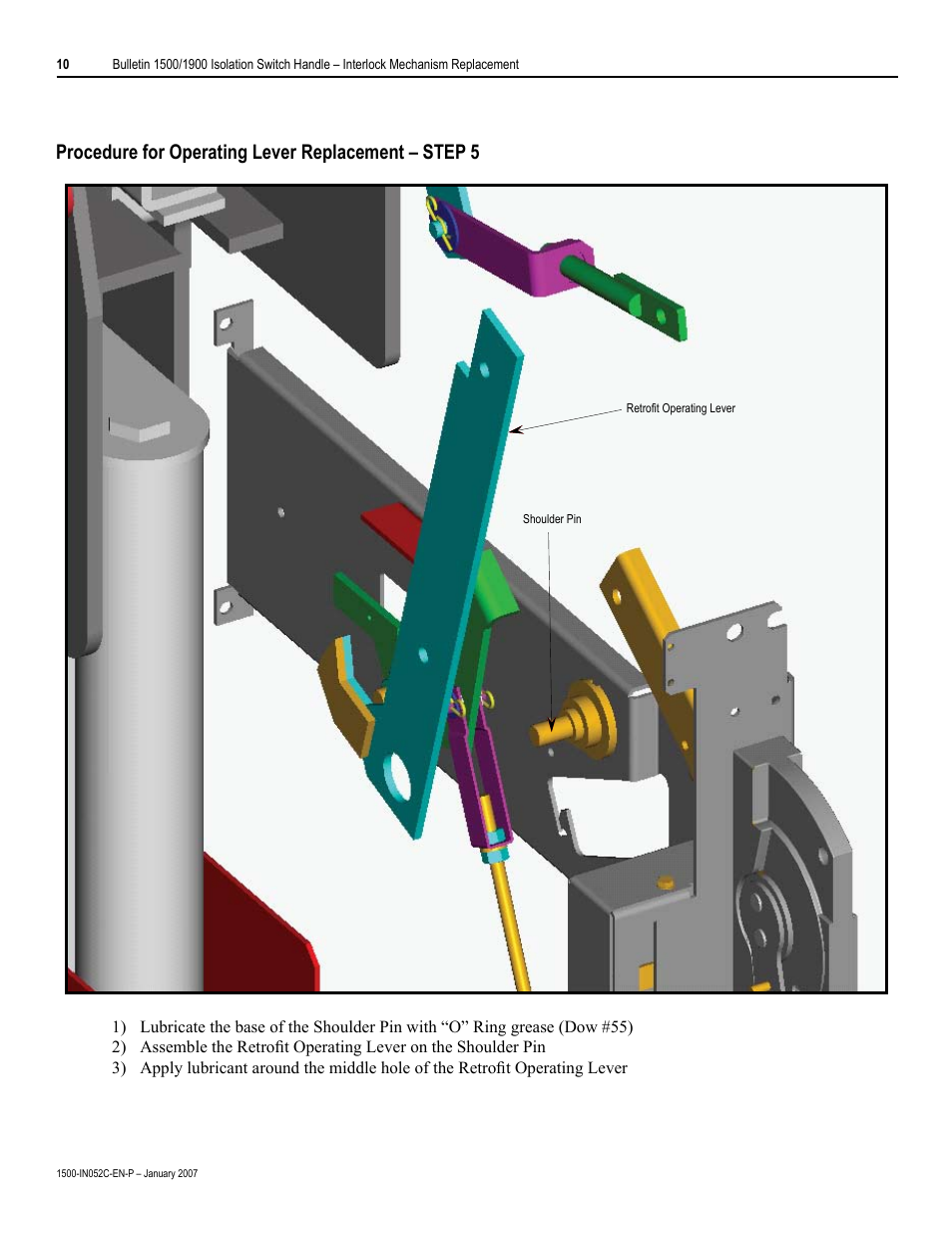 Procedure for operating lever replacement – step 5 | Rockwell Automation 1500 Isolation Switch Handle Interlock Mechanism Engagement Replacement User Manual | Page 10 / 20
