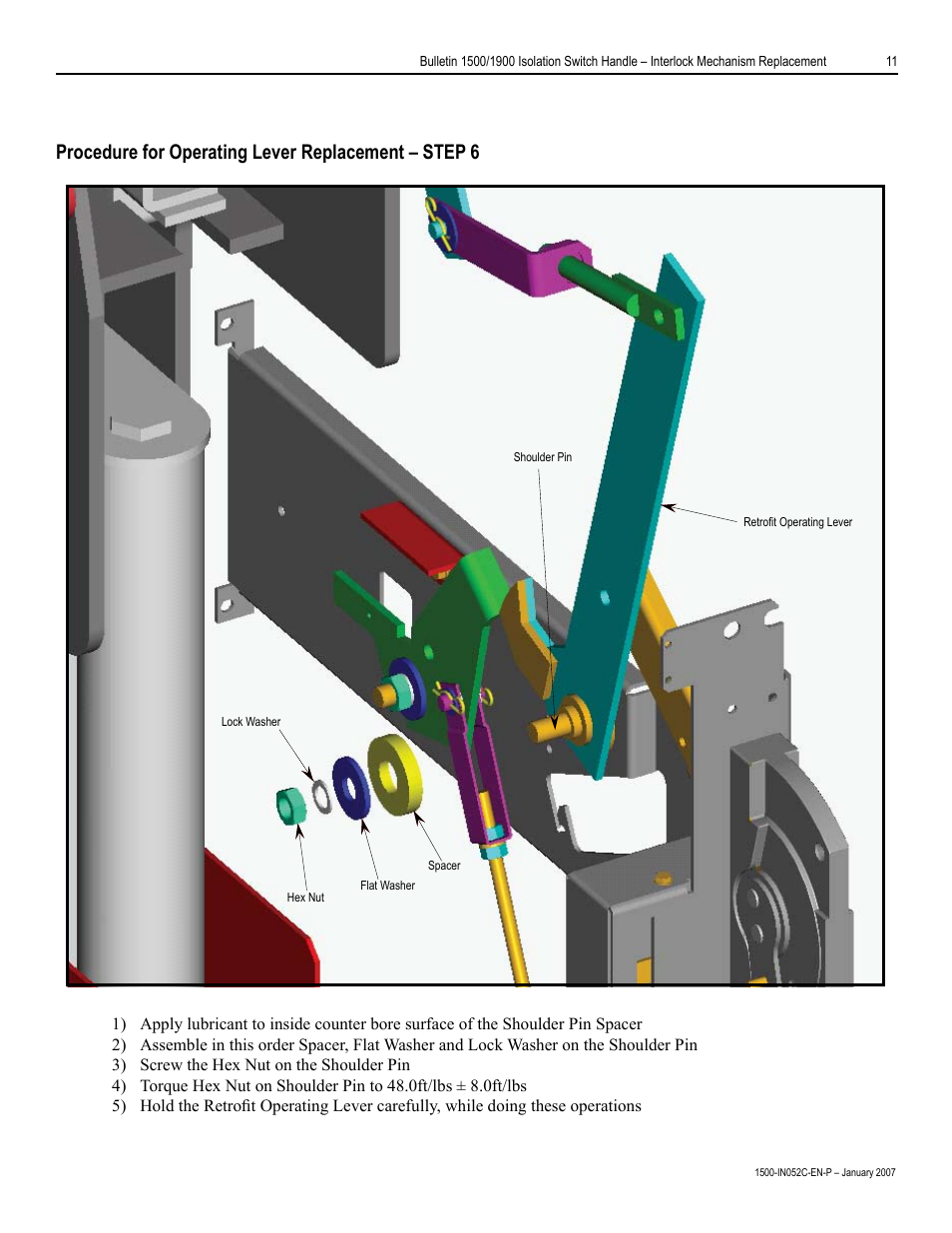 Procedure for operating lever replacement – step | Rockwell Automation 1500 Isolation Switch Handle Interlock Mechanism Engagement Replacement User Manual | Page 11 / 20