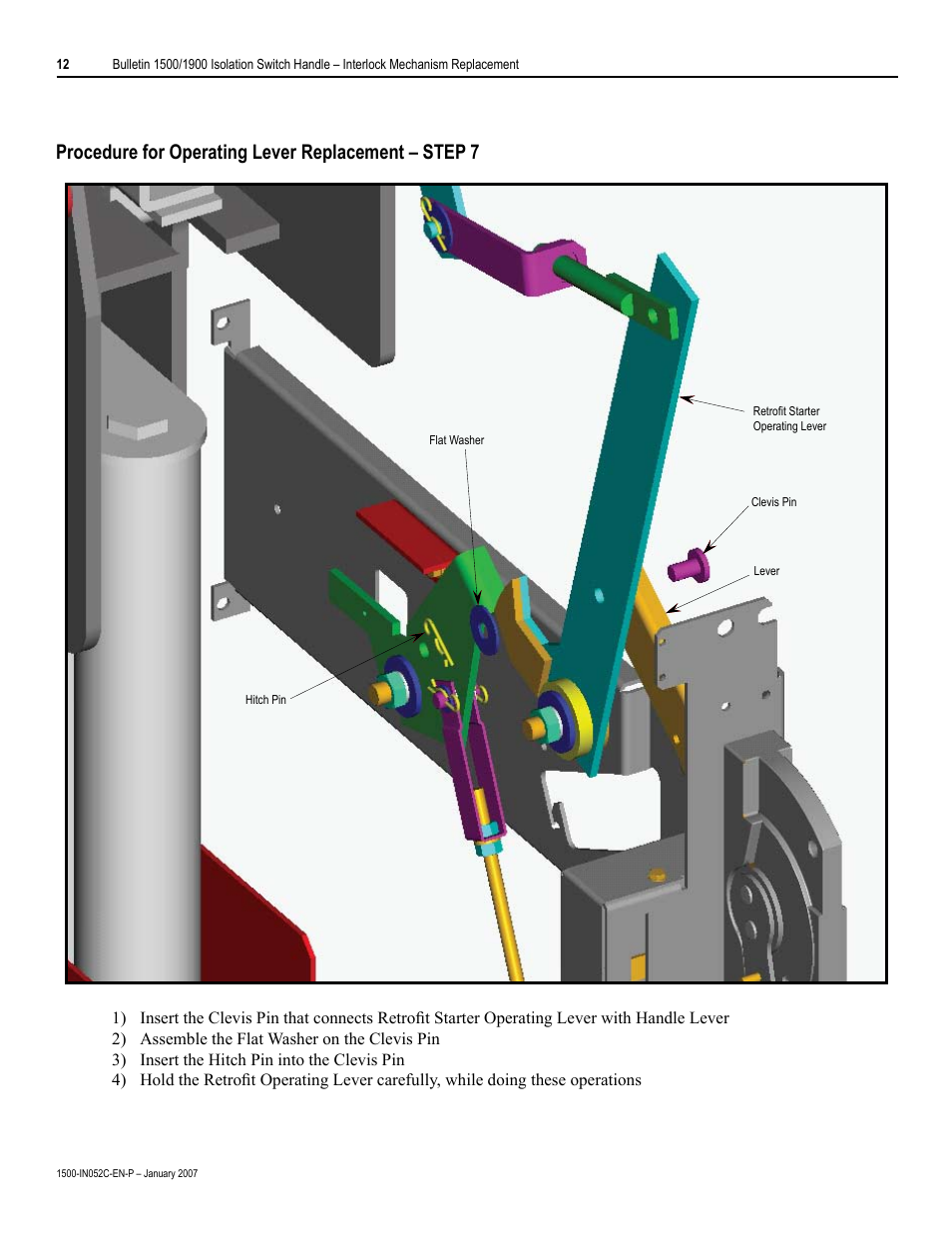 Procedure for operating lever replacement – step 7 | Rockwell Automation 1500 Isolation Switch Handle Interlock Mechanism Engagement Replacement User Manual | Page 12 / 20