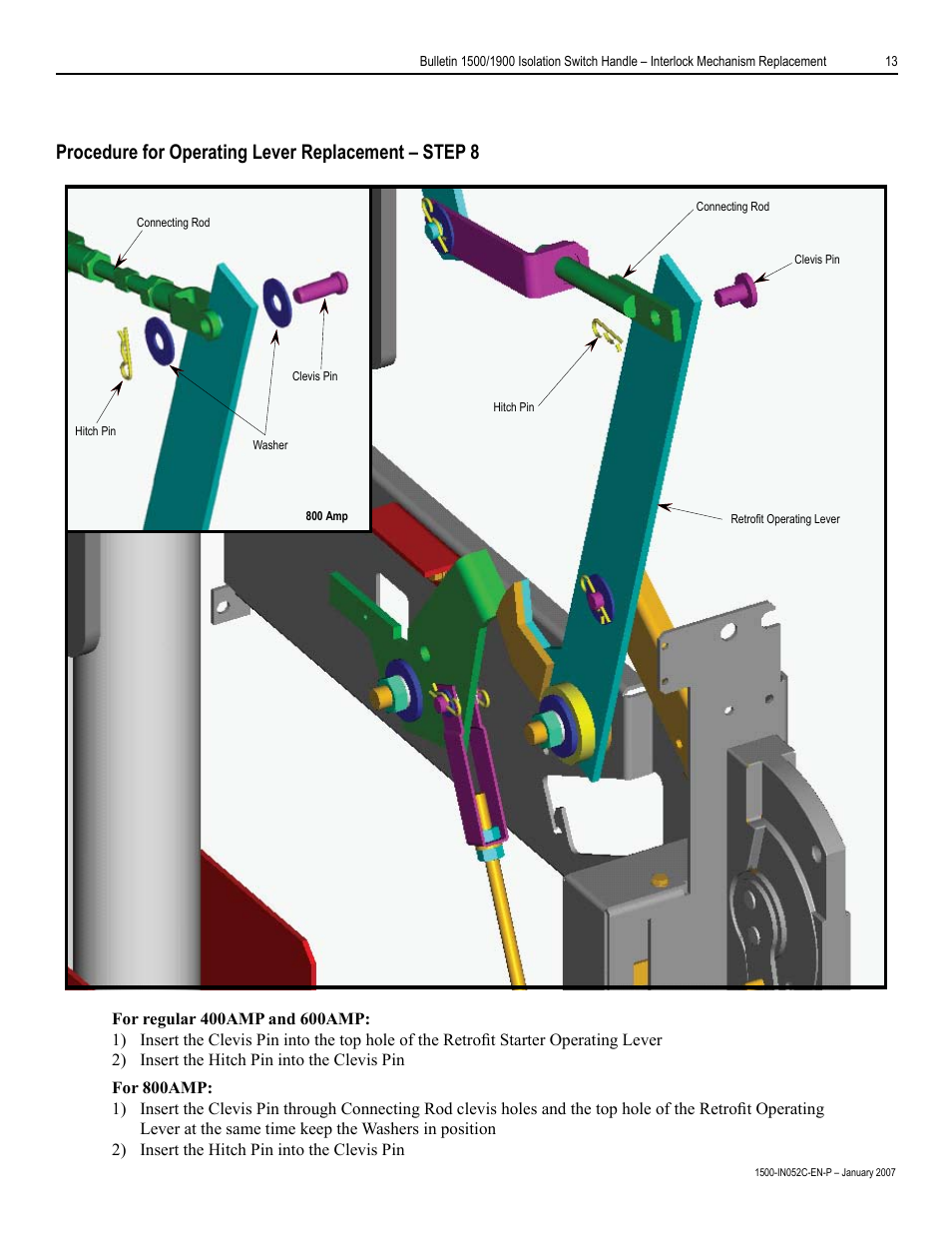 Procedure for operating lever replacement – step | Rockwell Automation 1500 Isolation Switch Handle Interlock Mechanism Engagement Replacement User Manual | Page 13 / 20