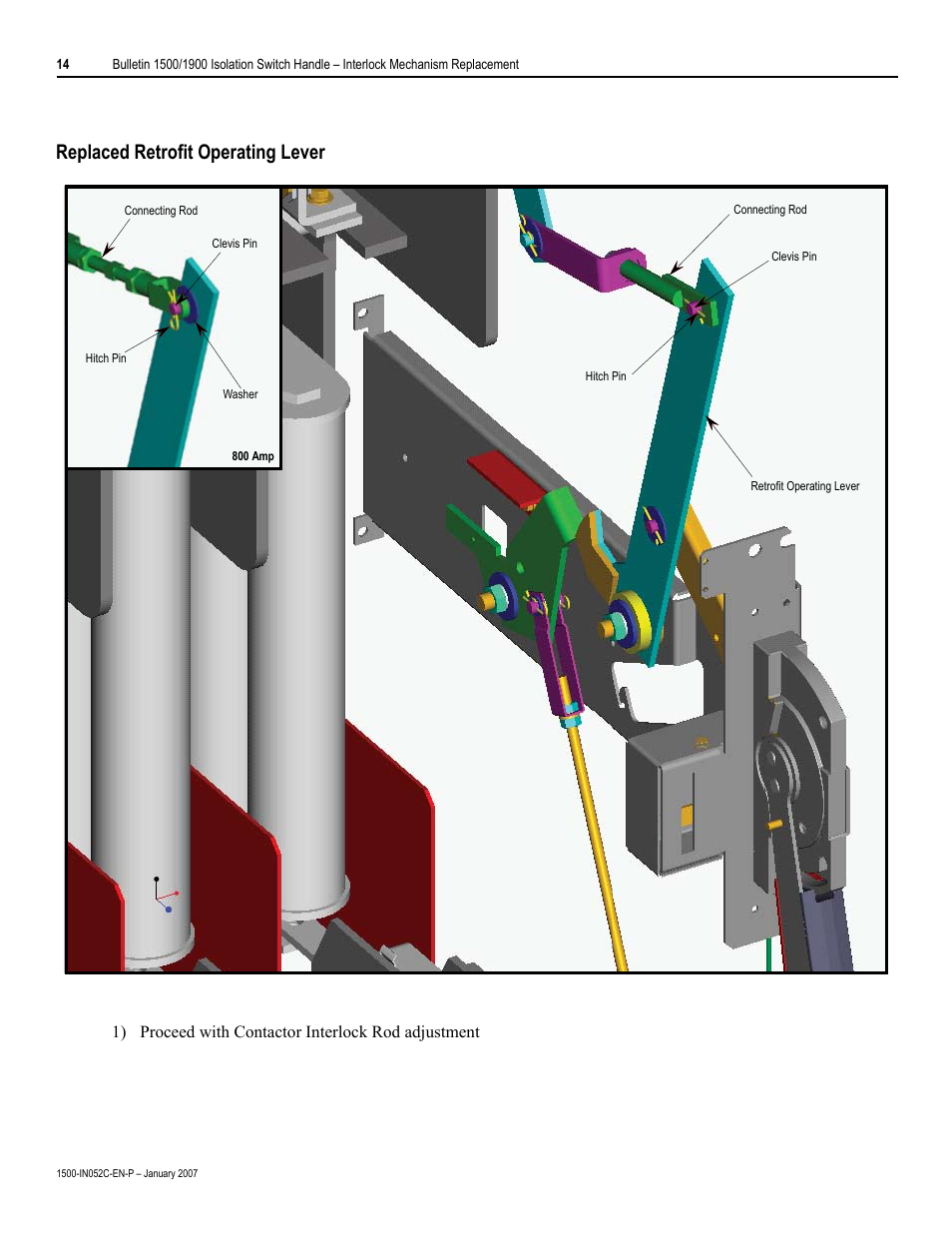 Replaced retrofit operating lever | Rockwell Automation 1500 Isolation Switch Handle Interlock Mechanism Engagement Replacement User Manual | Page 14 / 20