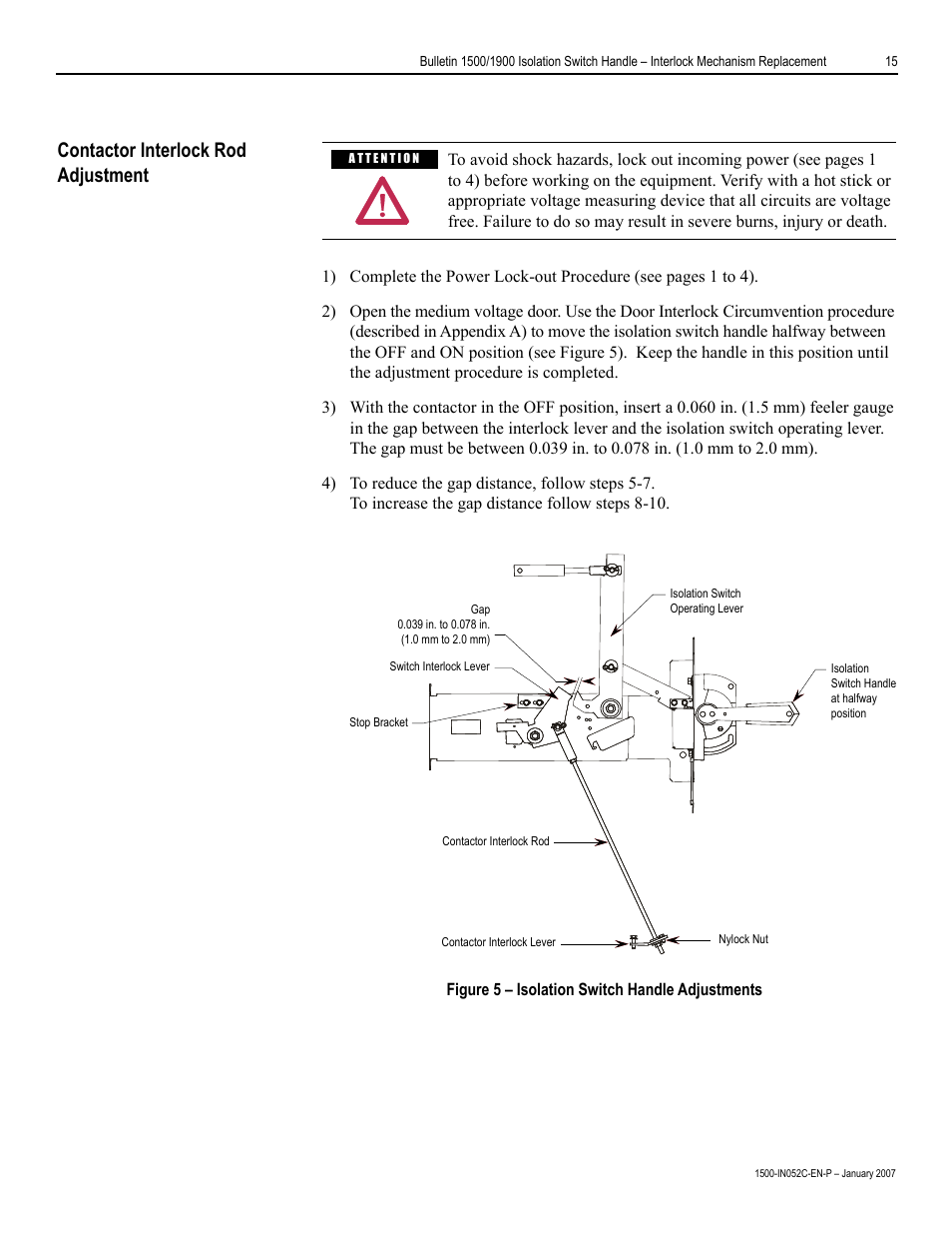 Contactor interlock rod adjustment | Rockwell Automation 1500 Isolation Switch Handle Interlock Mechanism Engagement Replacement User Manual | Page 15 / 20