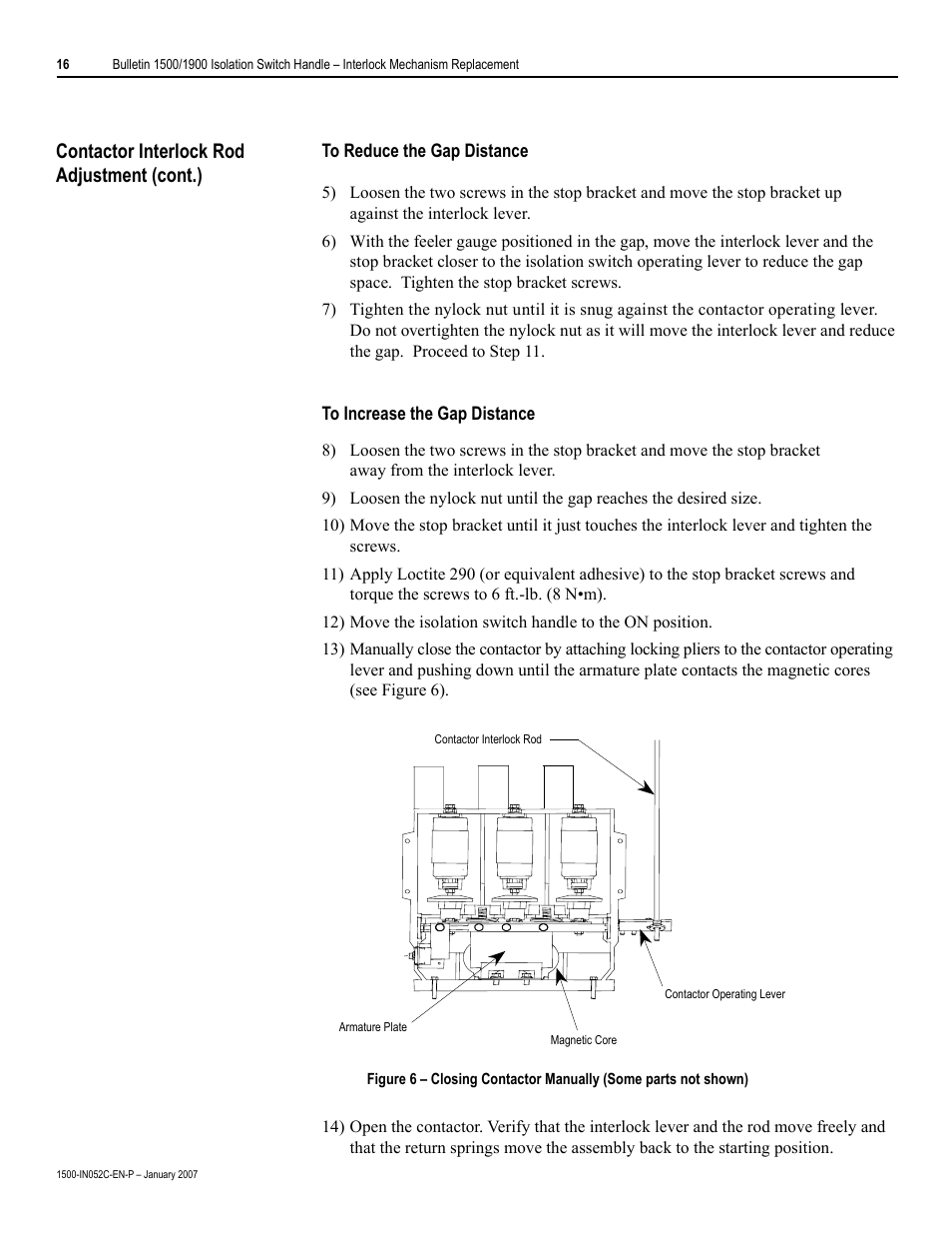 Contactor interlock rod adjustment (cont.) | Rockwell Automation 1500 Isolation Switch Handle Interlock Mechanism Engagement Replacement User Manual | Page 16 / 20