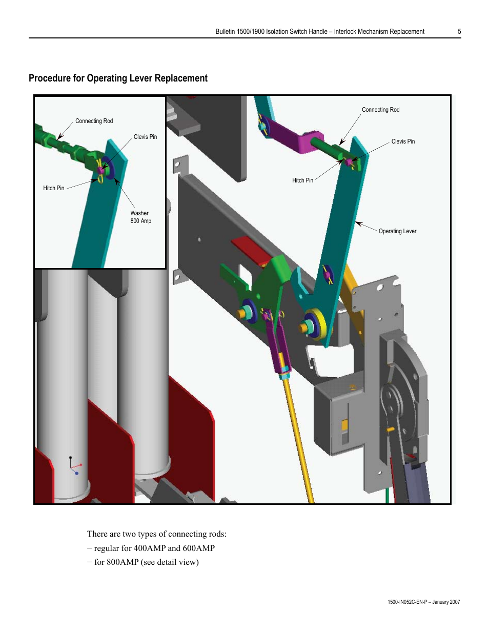 Procedure for operating lever replacement | Rockwell Automation 1500 Isolation Switch Handle Interlock Mechanism Engagement Replacement User Manual | Page 5 / 20