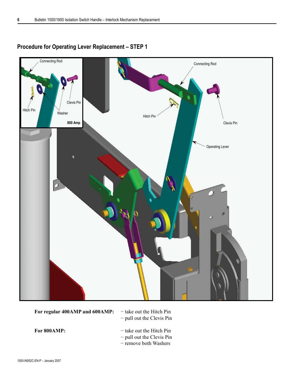 Procedure for operating lever replacement – step 1 | Rockwell Automation 1500 Isolation Switch Handle Interlock Mechanism Engagement Replacement User Manual | Page 6 / 20