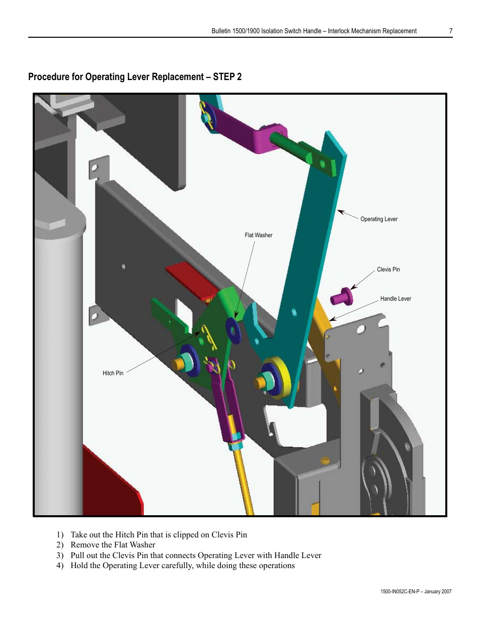 Procedure for operating lever replacement – step | Rockwell Automation 1500 Isolation Switch Handle Interlock Mechanism Engagement Replacement User Manual | Page 7 / 20
