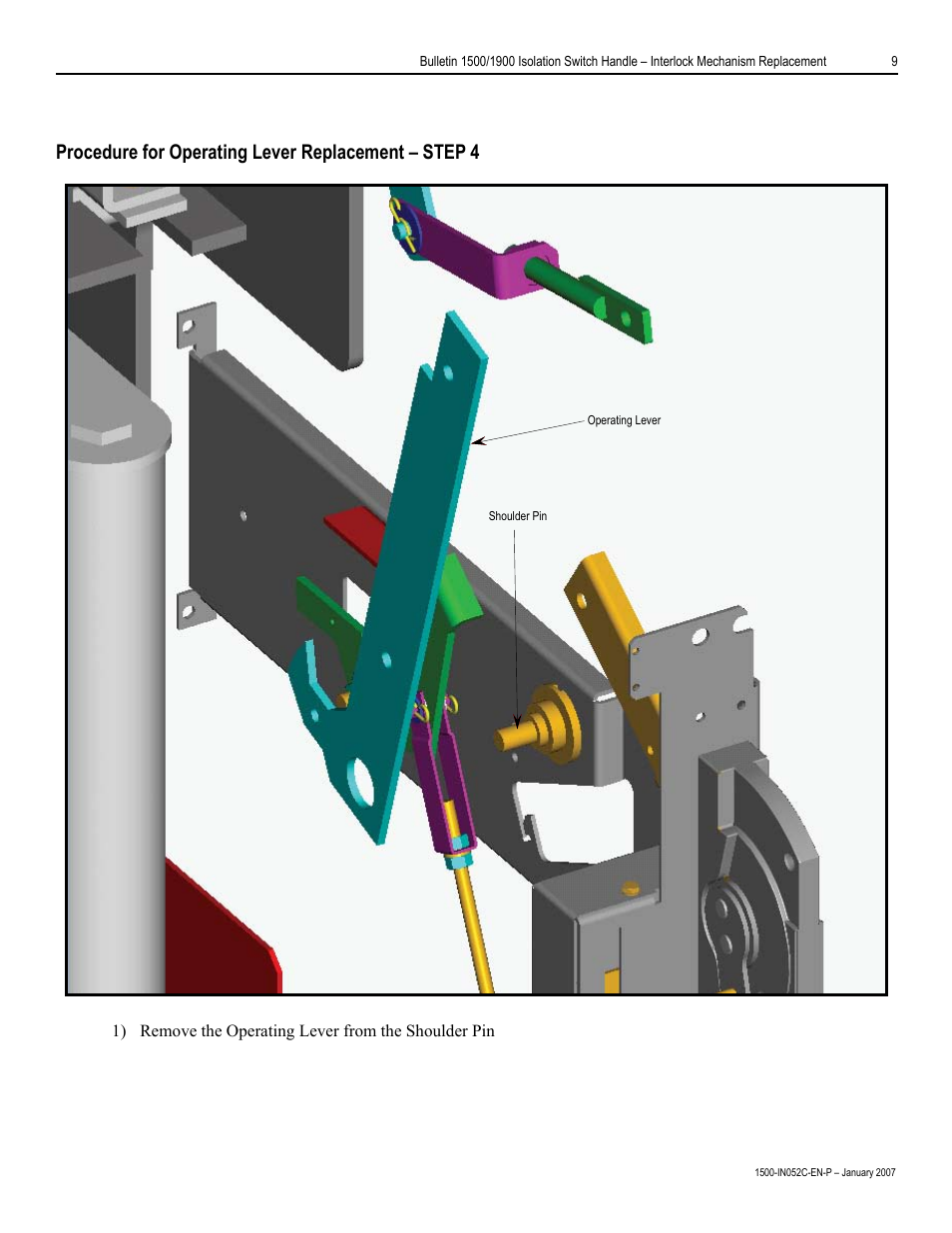 Procedure for operating lever replacement – step | Rockwell Automation 1500 Isolation Switch Handle Interlock Mechanism Engagement Replacement User Manual | Page 9 / 20