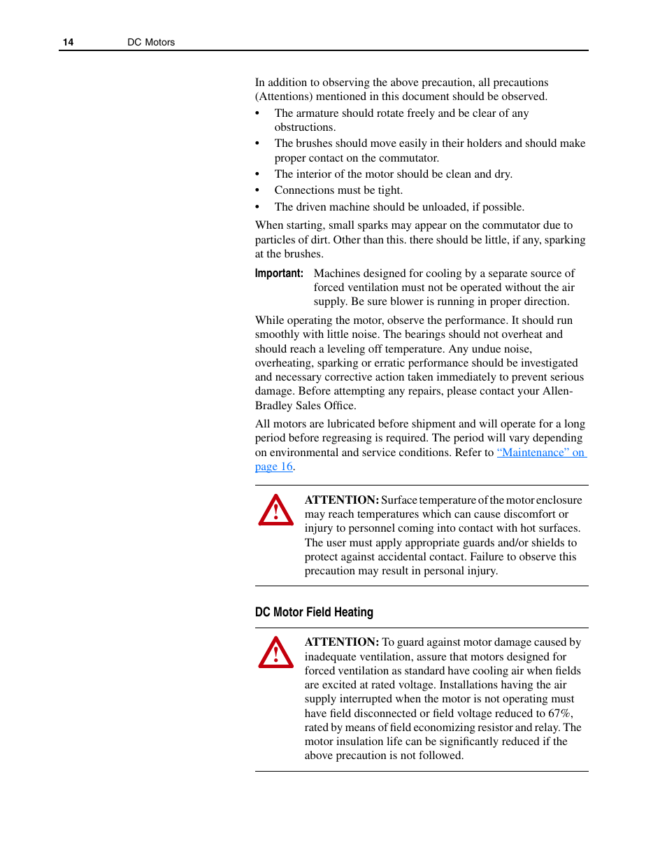 Dc motor field heating | Rockwell Automation 1325L DC Motors, Frames C210ATZ - C440ATZ User Manual | Page 14 / 28