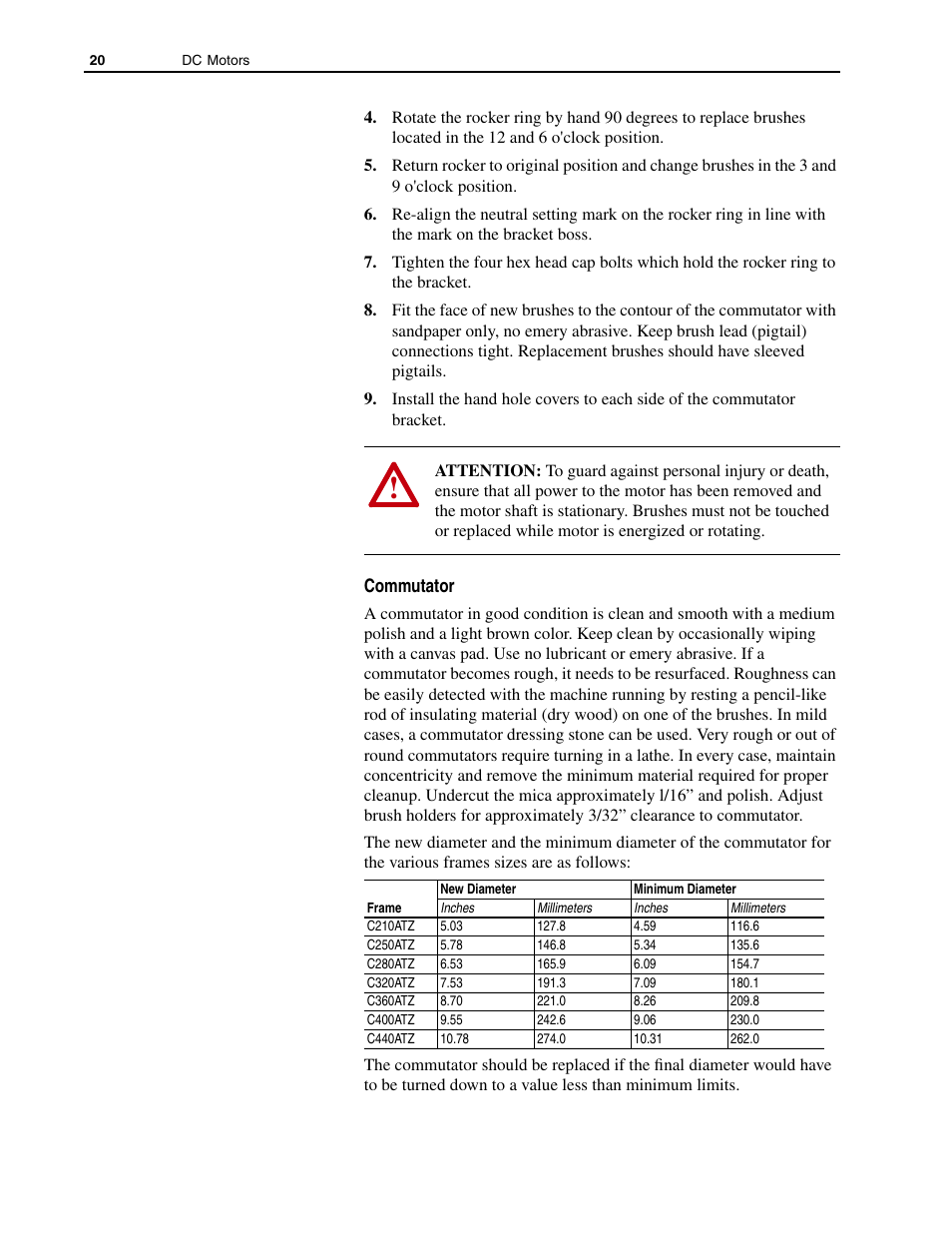 Commutator | Rockwell Automation 1325L DC Motors, Frames C210ATZ - C440ATZ User Manual | Page 20 / 28
