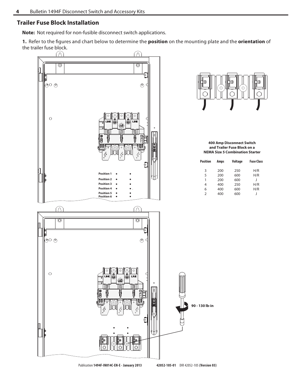 Trailer fuse block installation | Rockwell Automation 1494F- 400A Disconnect Switch and Accessory Kits User Manual | Page 4 / 6