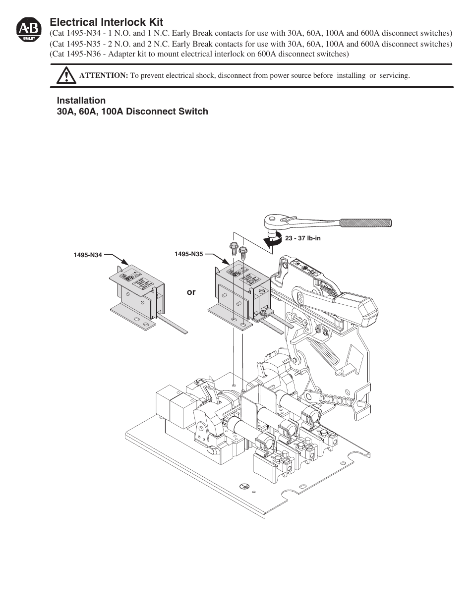 Rockwell Automation 1495-N34 - N36 Electrical Interlock Kit User Manual | 2 pages