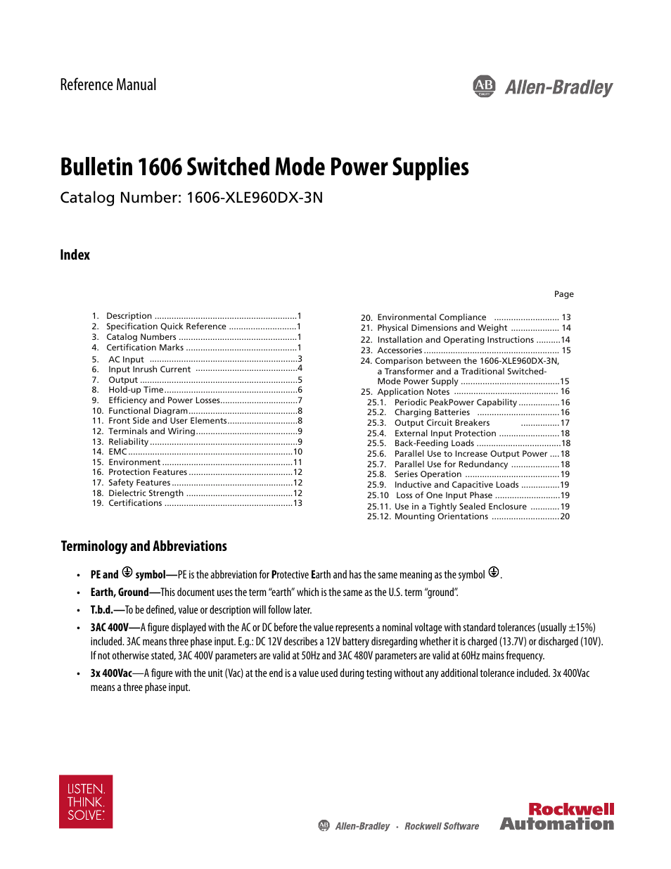 Rockwell Automation 1606-XLE960DX-3N Power Supply Reference Manual User Manual | 22 pages