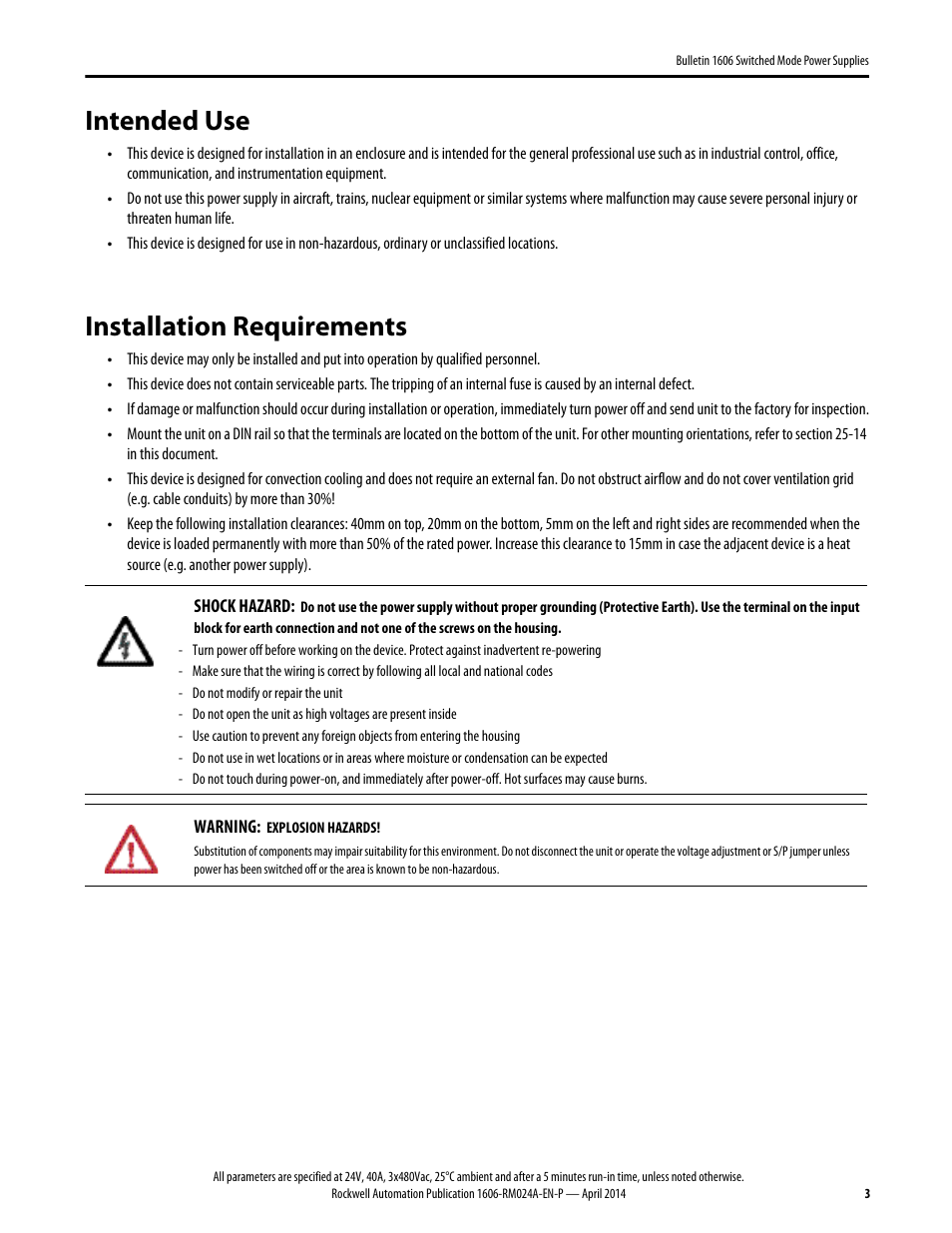 1606-rm024a-en-p, Intended use, Installation requirements | Rockwell Automation 1606-XLE960DX-3N Power Supply Reference Manual User Manual | Page 3 / 22