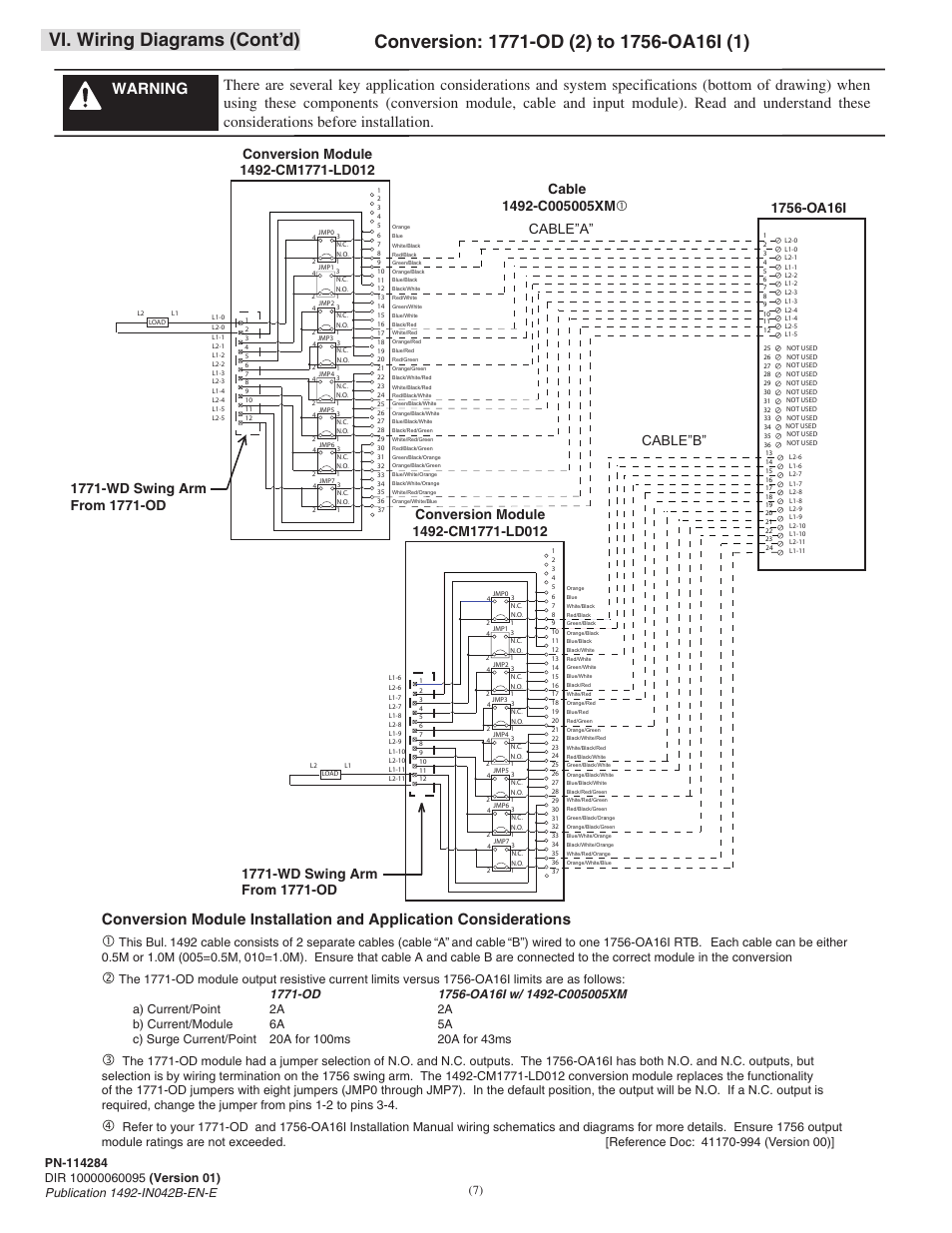 Vi. wiring diagrams (cont’d), Cable”a” cable”b | Rockwell Automation 1492-CM1771-LD0012 Field Wire Conversion Module User Manual | Page 7 / 16