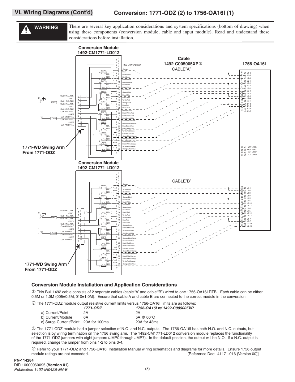 Vi. wiring diagrams (cont’d), Cable”a, Cable”b | Rockwell Automation 1492-CM1771-LD0012 Field Wire Conversion Module User Manual | Page 8 / 16