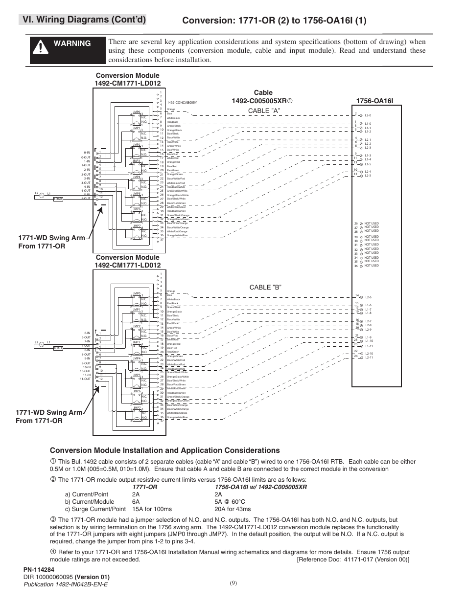 Vi. wiring diagrams (cont’d), Cable ”a, Cable ”b | Rockwell Automation 1492-CM1771-LD0012 Field Wire Conversion Module User Manual | Page 9 / 16