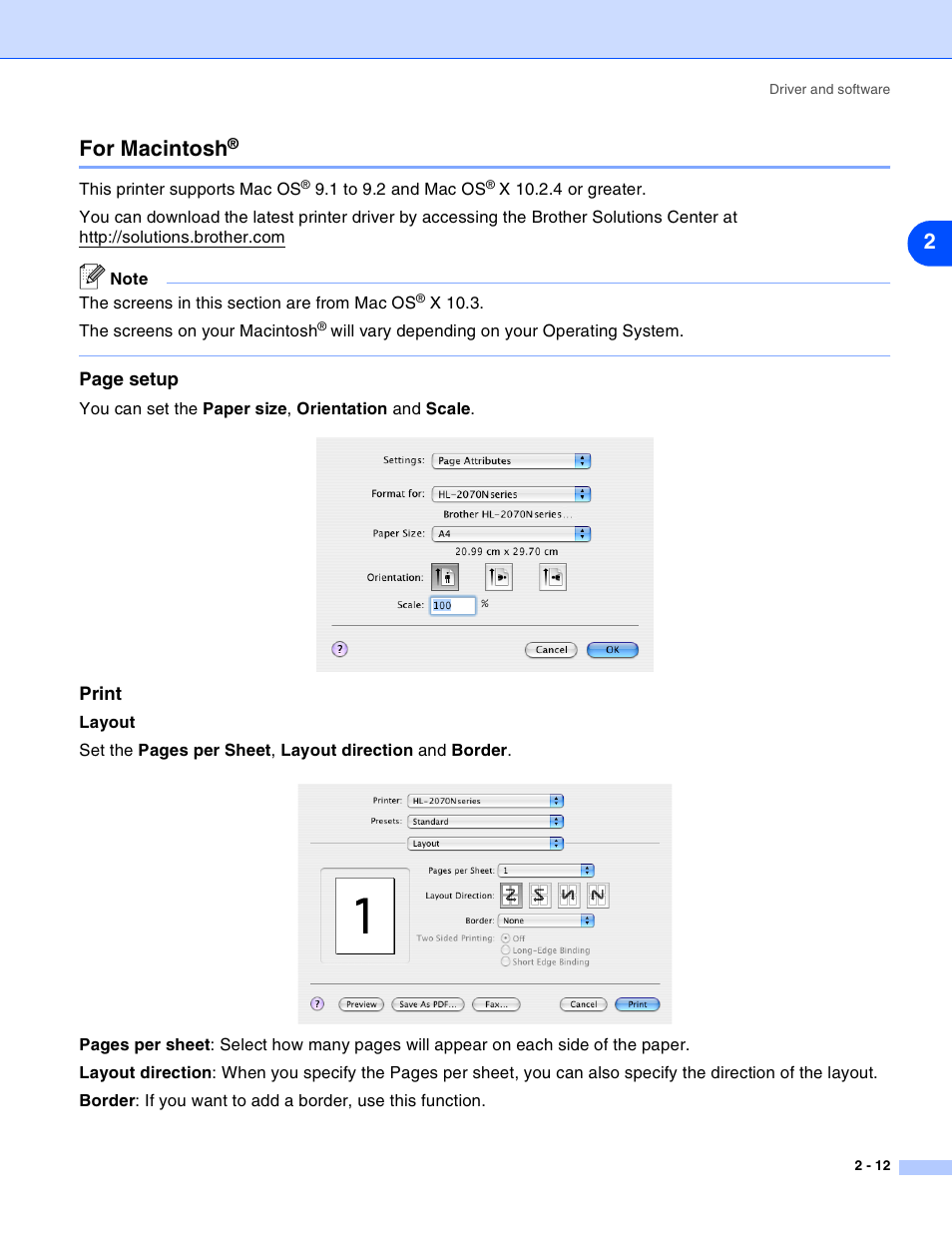 For macintosh, 2for macintosh | Brother HL-2030 User Manual | Page 38 / 110