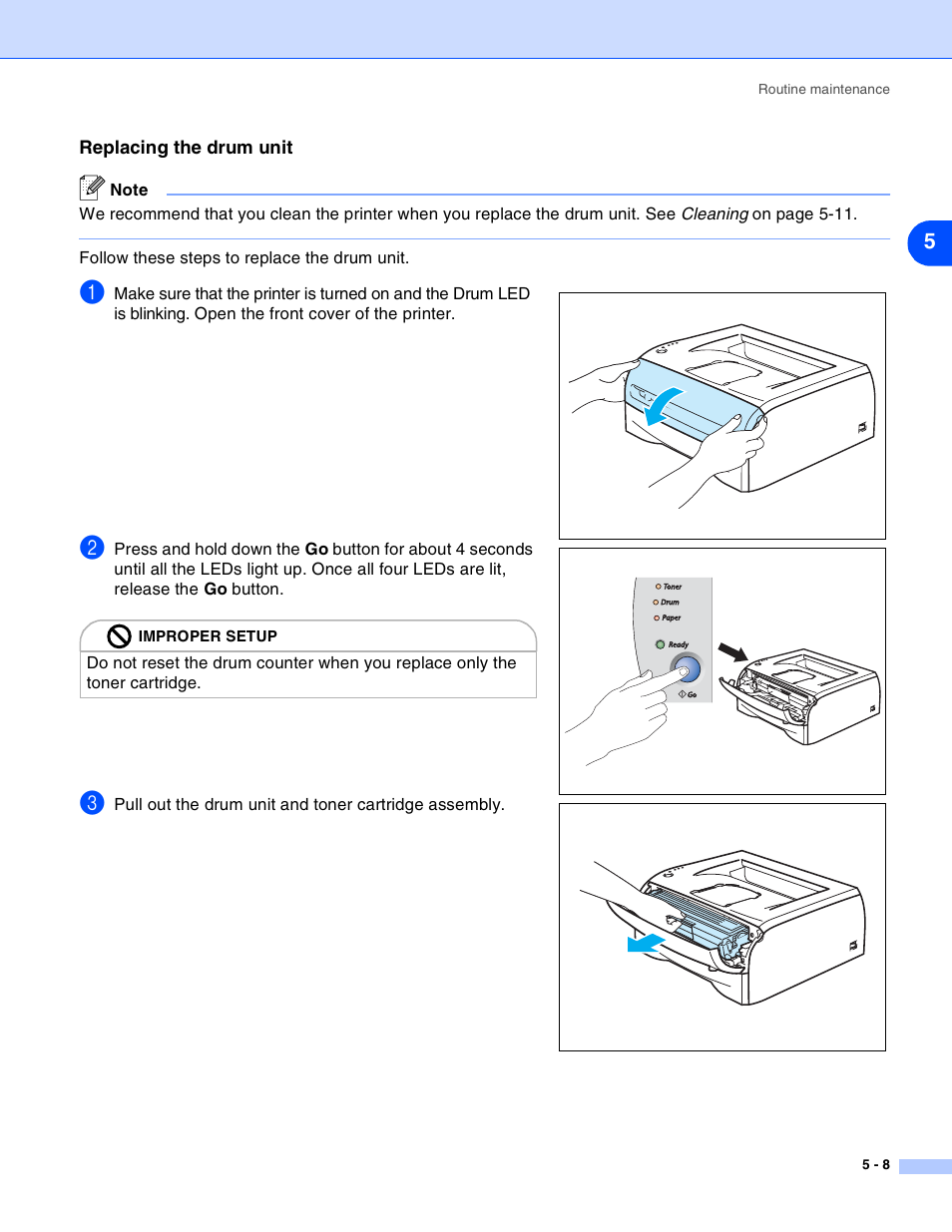 Replacing the drum unit, Replacing the drum unit -8 | Brother HL-2030 User Manual | Page 64 / 110