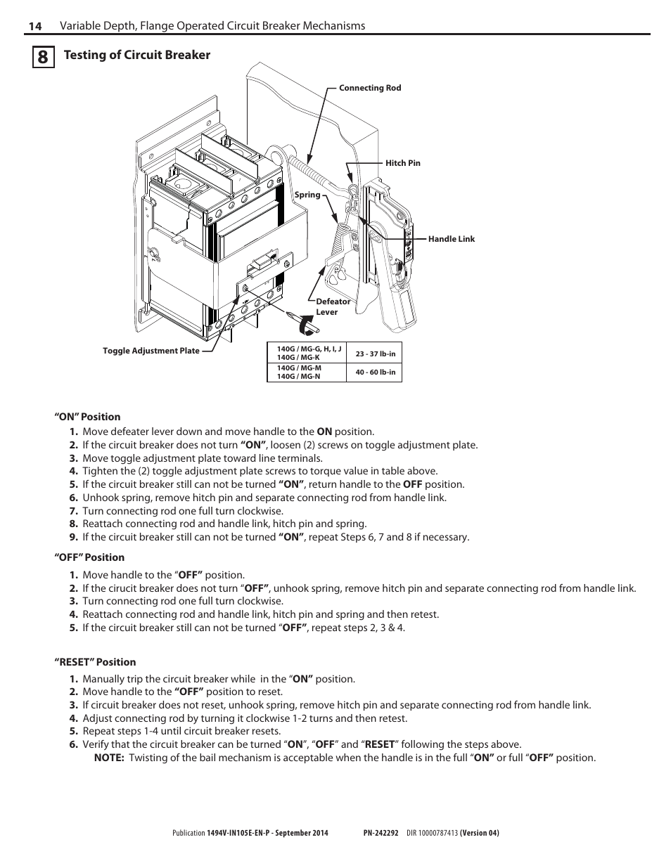 Testing of circuit breaker | Rockwell Automation 1494V-M70_M7_M72 Variable Depth, Flange Operated Circuit Breaker Operating Mechani User Manual | Page 14 / 16