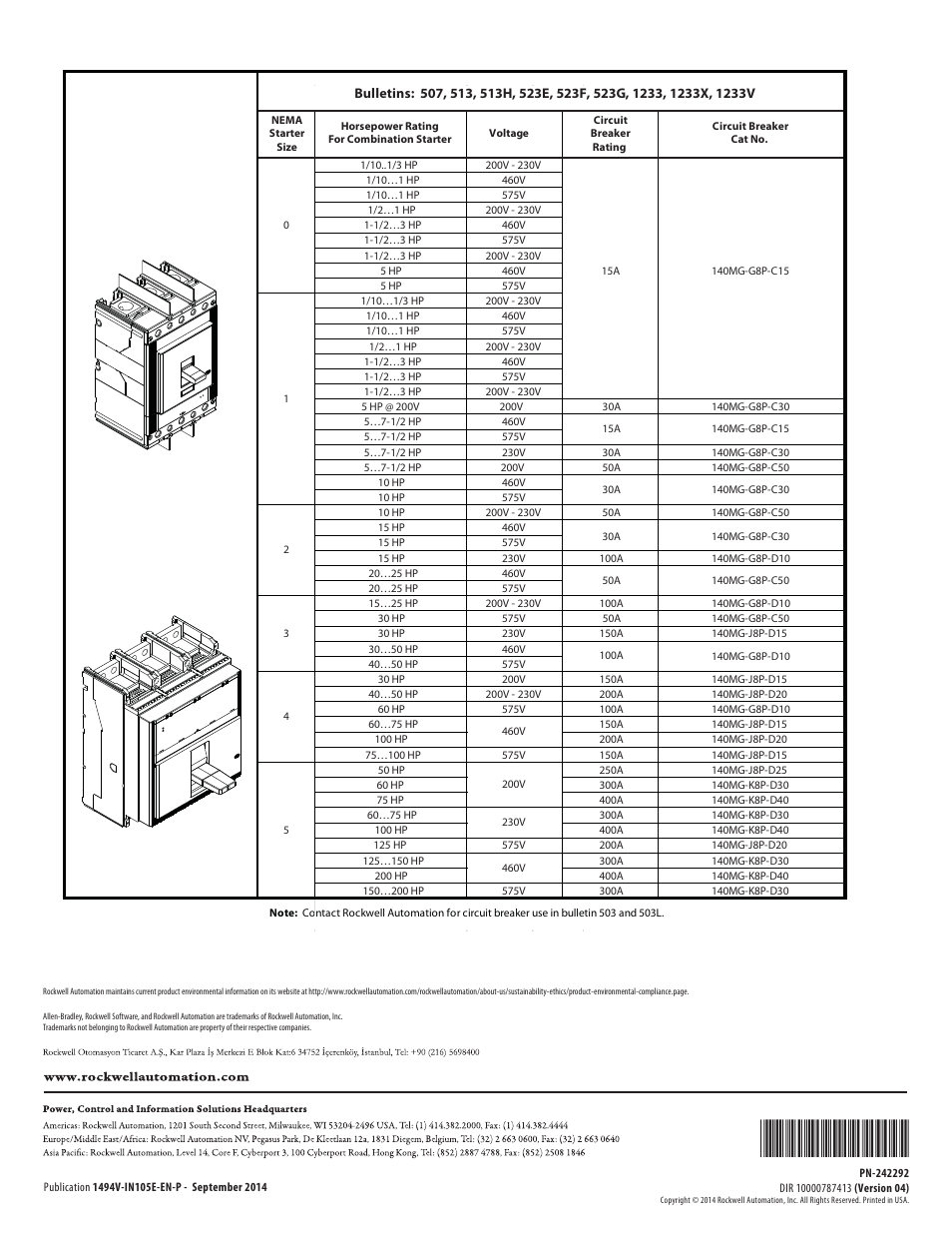 Rockwell Automation 1494V-M70_M7_M72 Variable Depth, Flange Operated Circuit Breaker Operating Mechani User Manual | Page 16 / 16