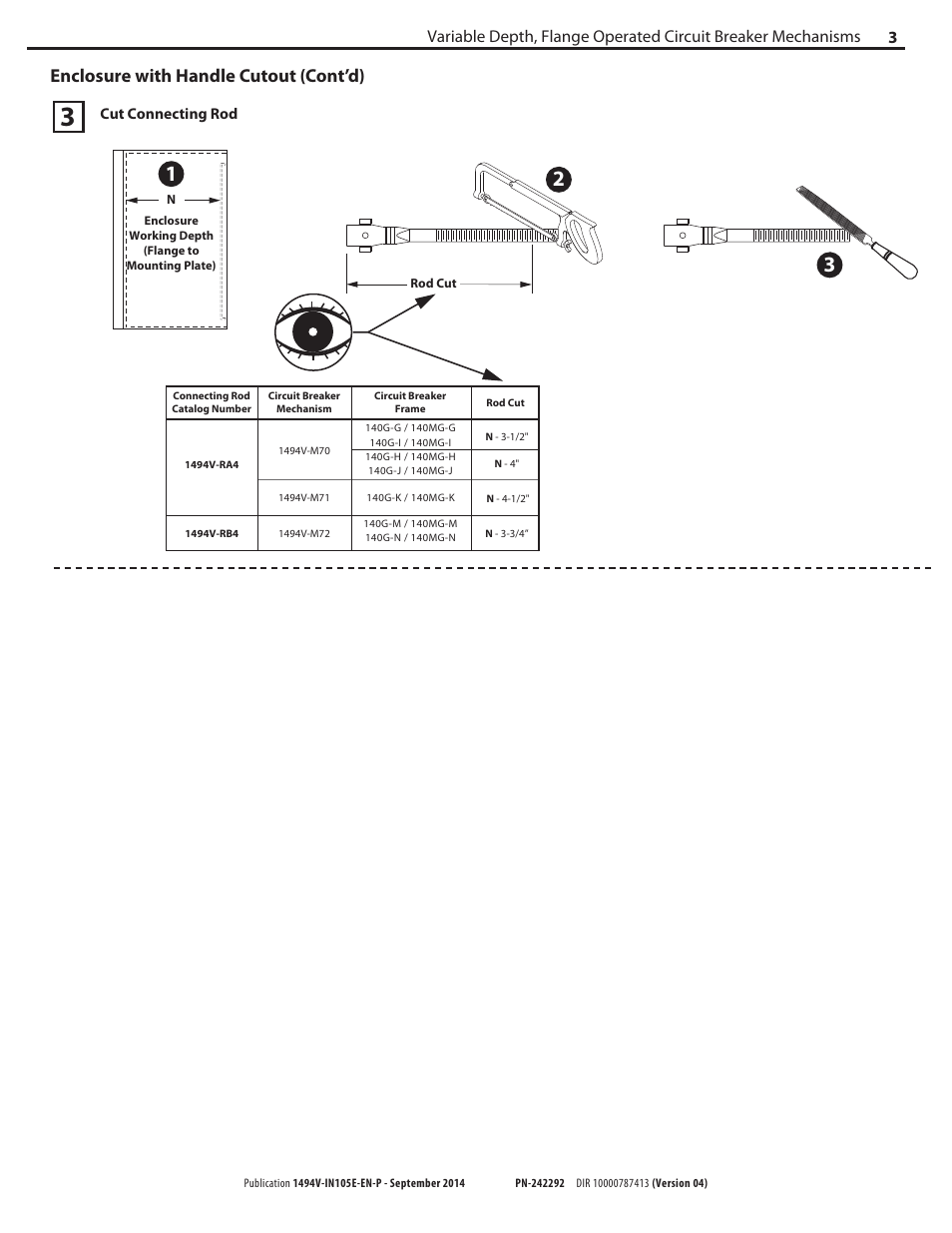 Enclosure with handle cutout (cont’d) | Rockwell Automation 1494V-M70_M7_M72 Variable Depth, Flange Operated Circuit Breaker Operating Mechani User Manual | Page 3 / 16